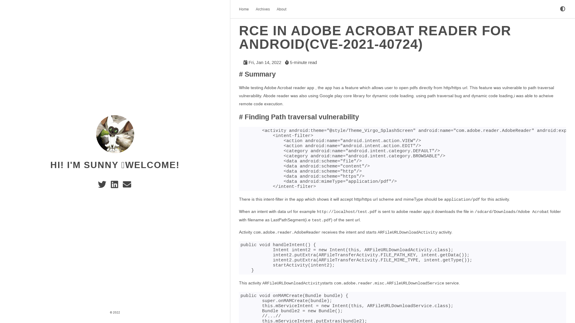 Sunny Gupta | RCE in Adobe Acrobat Reader for android(CVE-2021-40724)