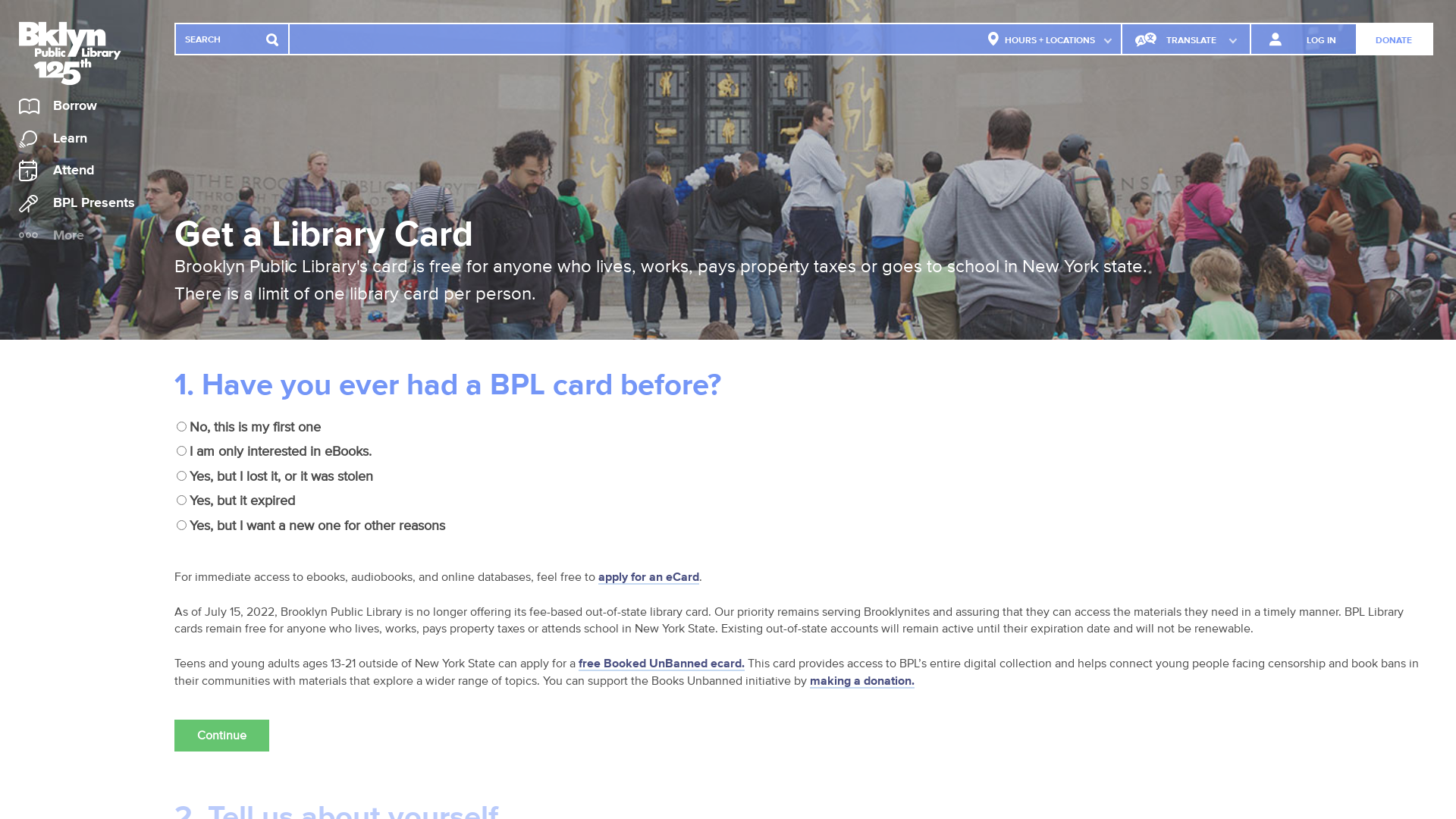 Brooklyn Public Library - Library Card Application