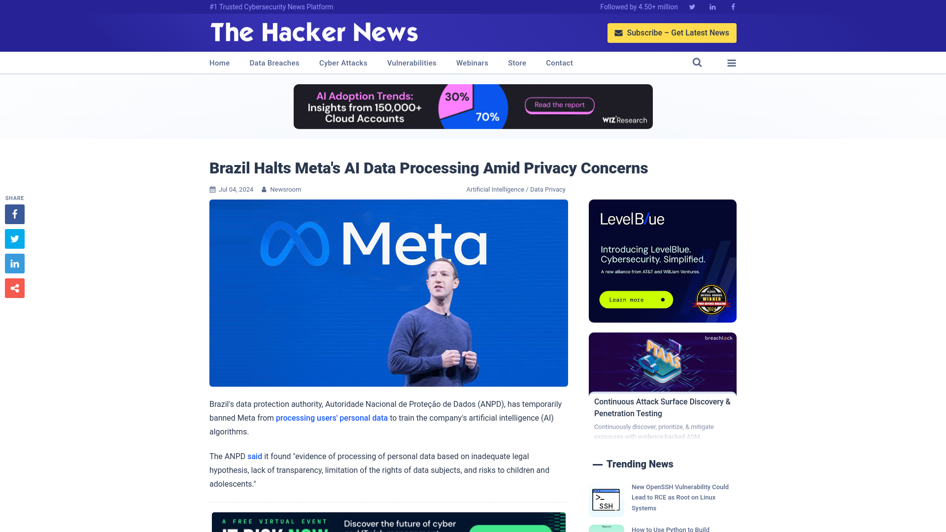 Brazil Halts Meta's AI Data Processing Amid Privacy Concerns