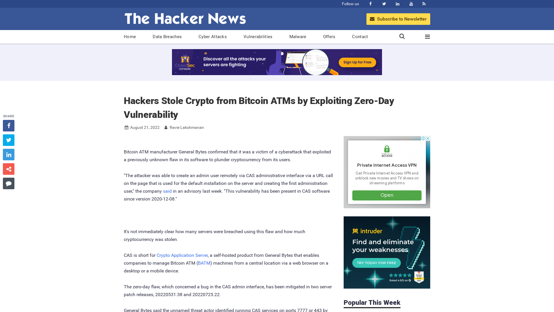 Hackers Stole Crypto from Bitcoin ATMs by Exploiting Zero-Day Vulnerability