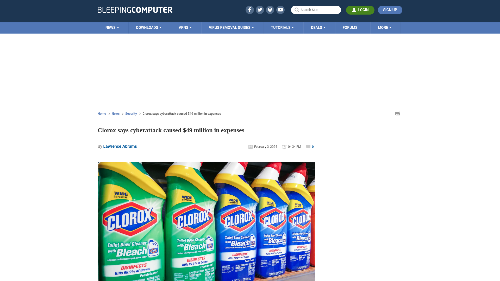 Clorox says cyberattack caused $49 million in expenses