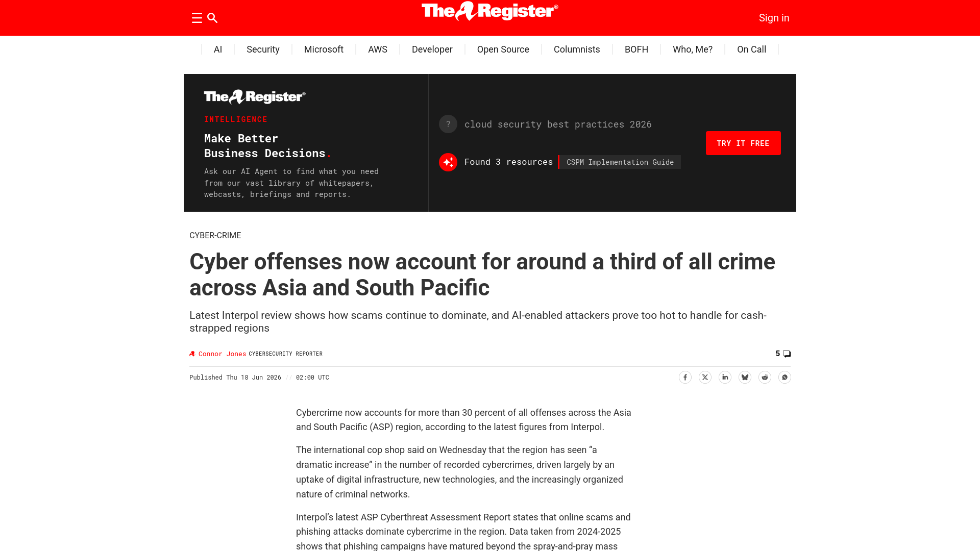 Cyber offenses now account for around a third of all crime across Asia and South Pacific