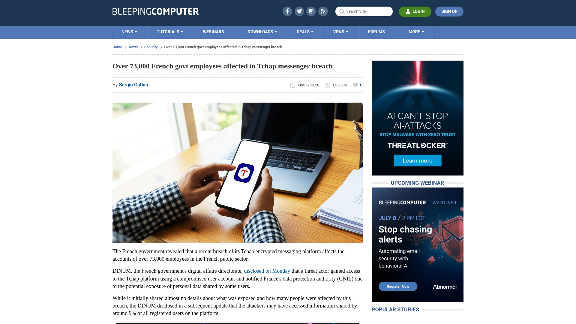 Over 73,000 French govt employees affected in Tchap messenger breach