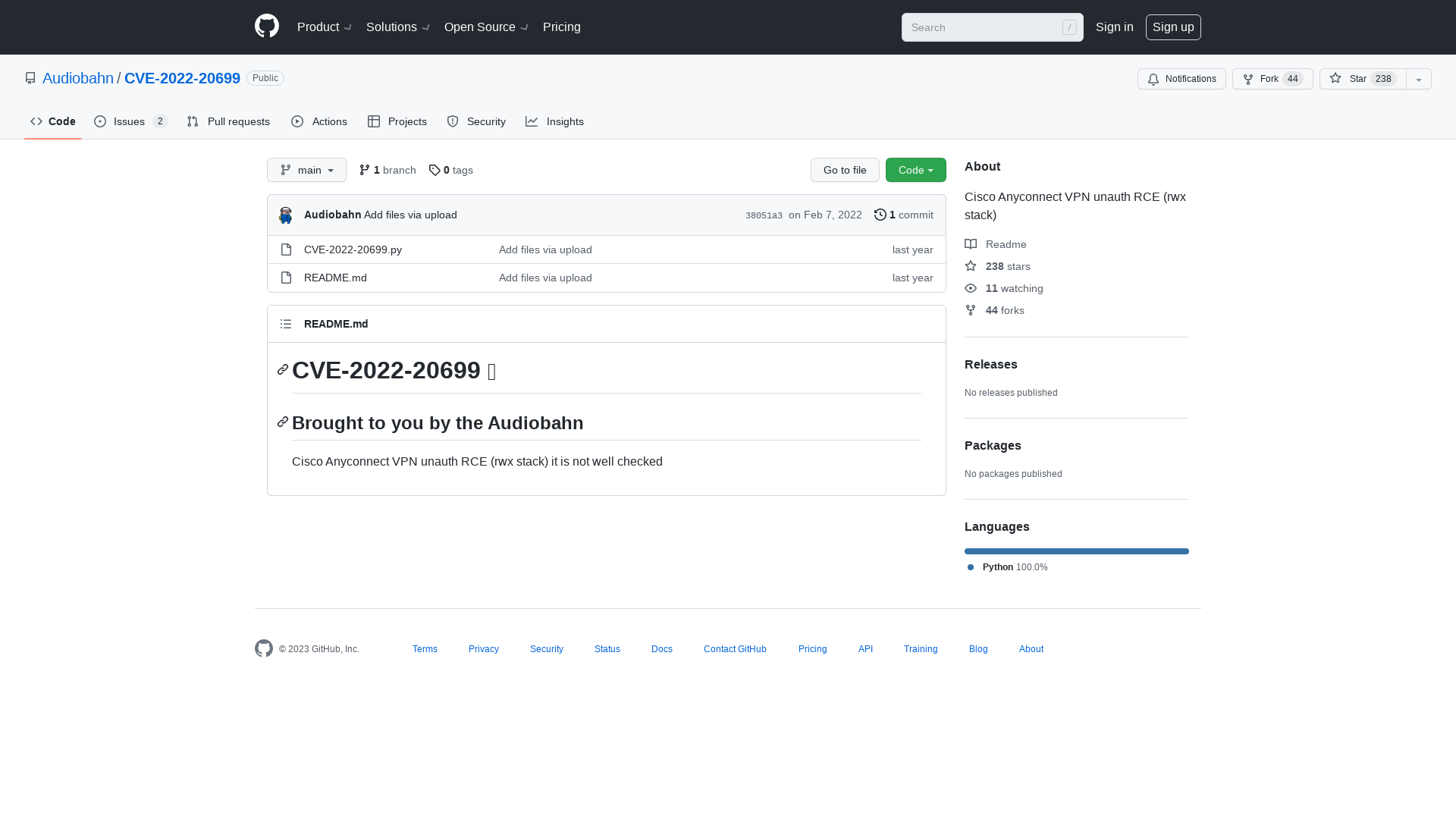 GitHub - Audiobahn/CVE-2022-20699: Cisco Anyconnect VPN unauth RCE (rwx stack)
