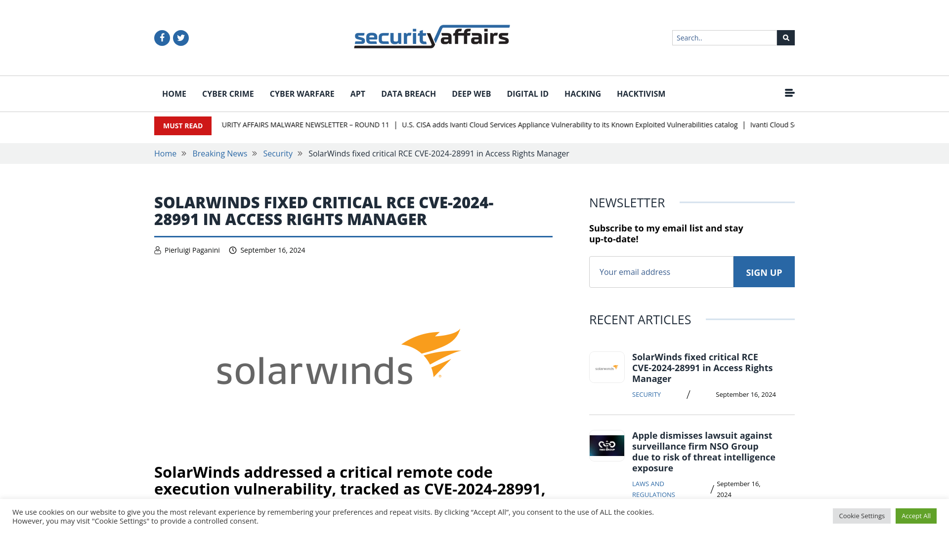 SolarWinds fixed critical RCE CVE-2024-28991 in Access Rights Manager