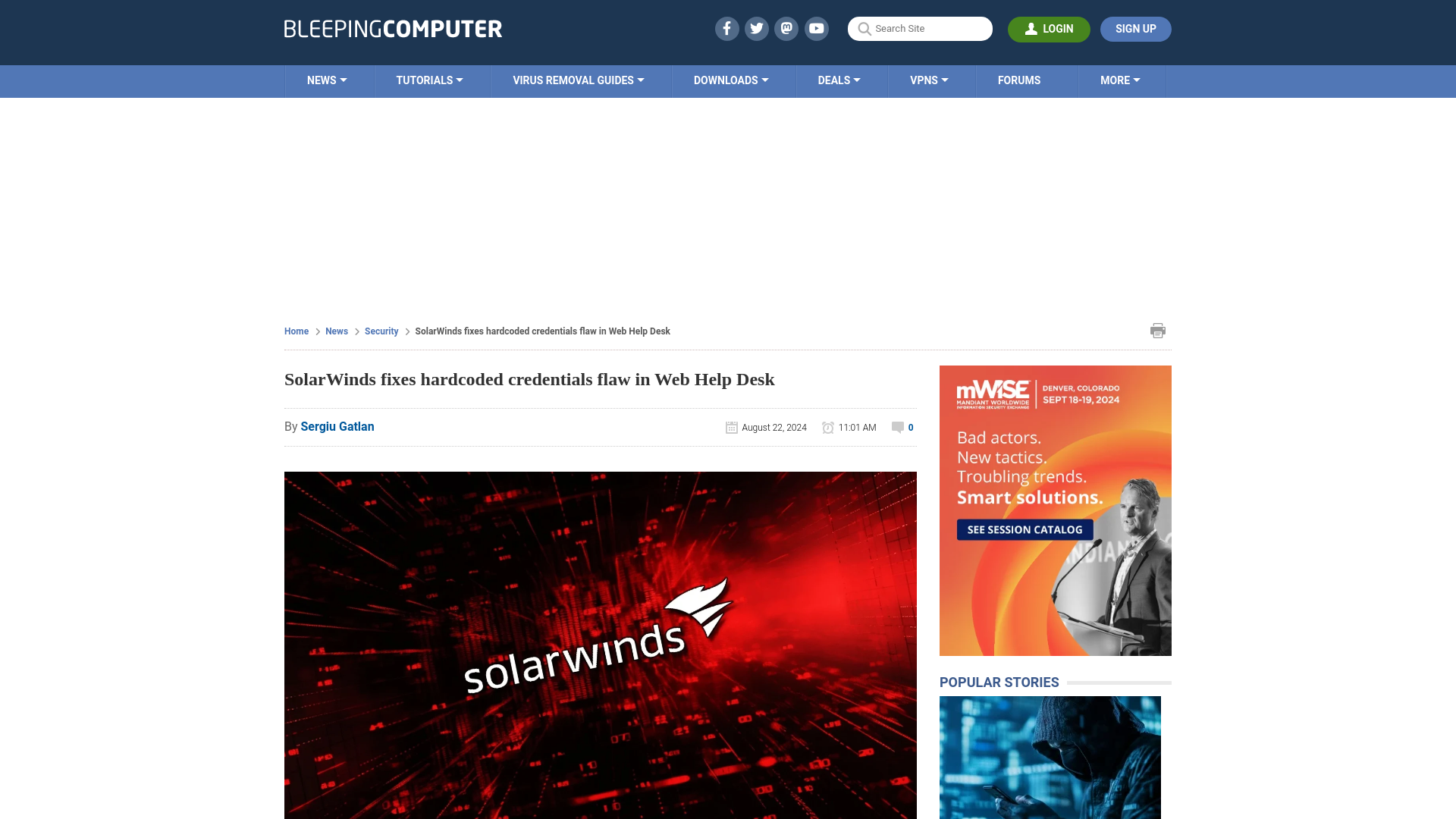 SolarWinds fixes hardcoded credentials flaw in Web Help Desk