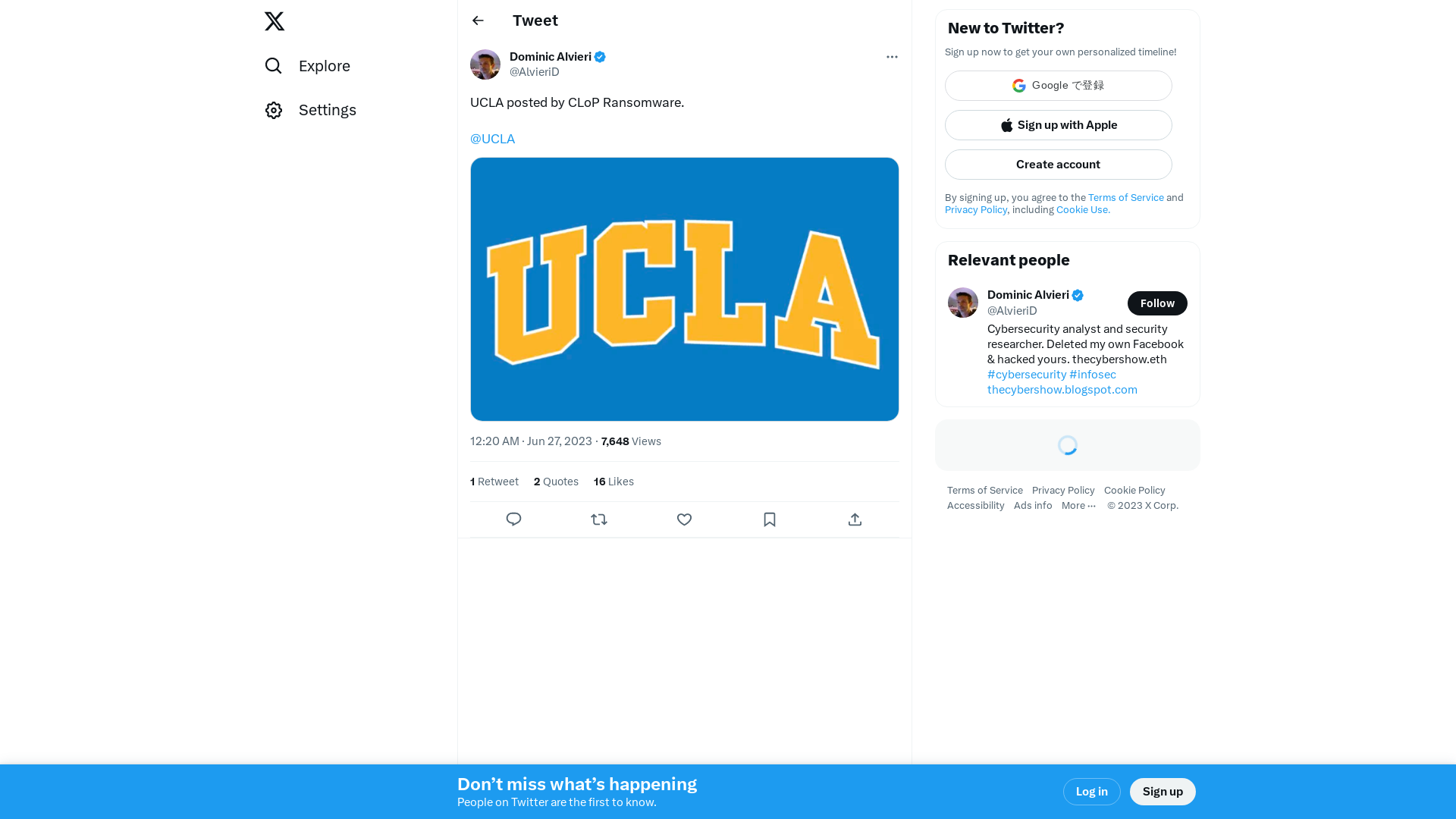 Dominic Alvieri on Twitter: "UCLA posted by CLoP Ransomware. @UCLA https://t.co/pHSMkKhvp7" / X