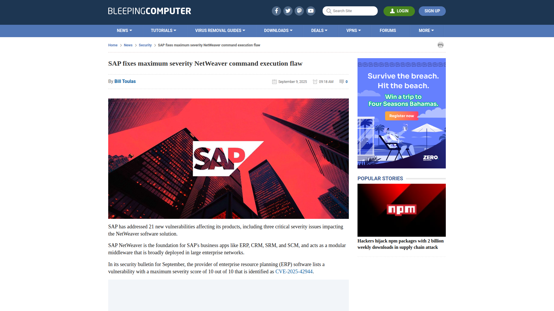 SAP fixes maximum severity NetWeaver command execution flaw
