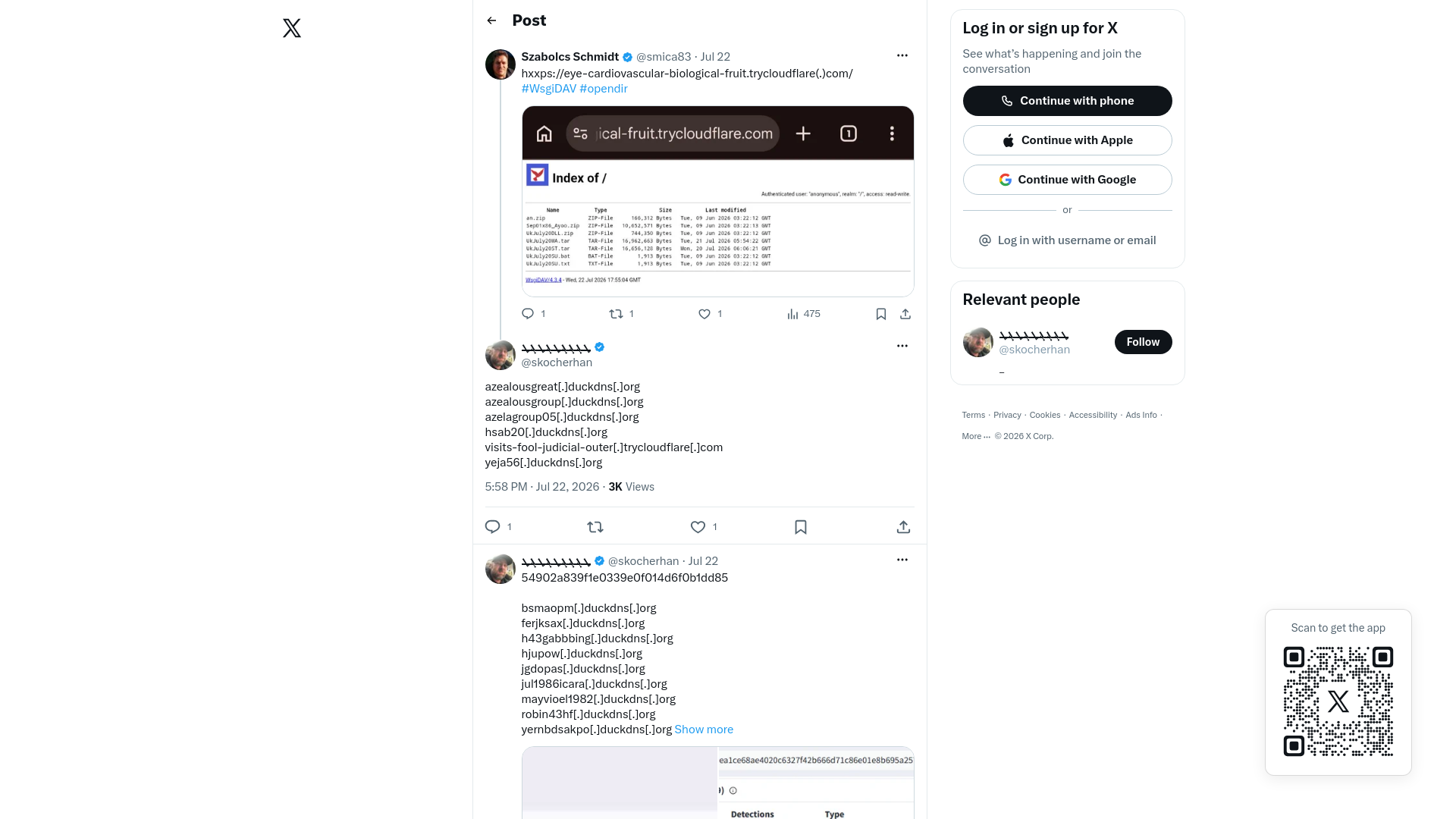 ܛܔܔܔܛܔܛܔܛ on X: "@smica83 azealousgreat[.]duckdns[.]org azealousgroup[.]duckdns[.]org azelagroup05[.]duckdns[.]org hsab20[.]duckdns[.]org visits-fool-judicial-outer[.]trycloudflare[.]com yeja56[.]duckdns[.]org" / X