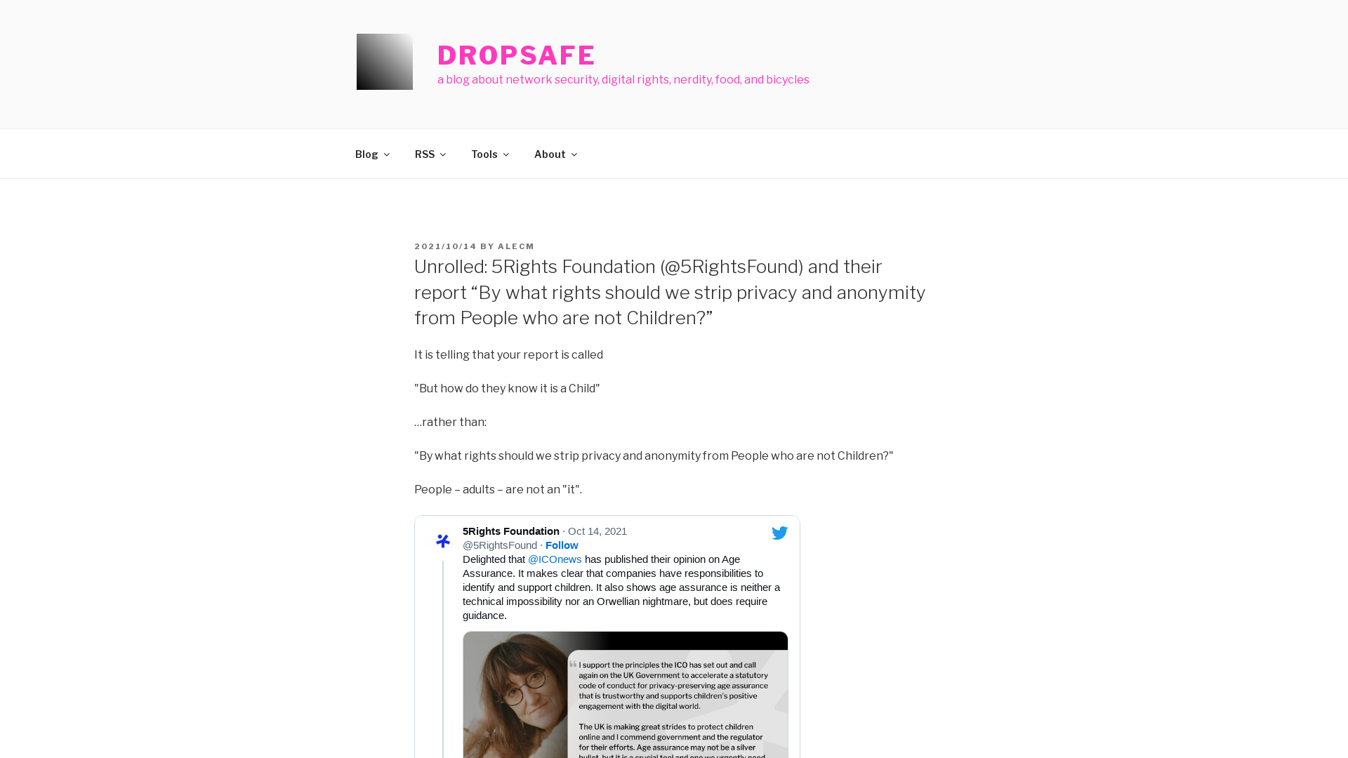 Unrolled: 5Rights Foundation (@5RightsFound) and their report “By what rights should we strip privacy and anonymity from People who are not Children?” – dropsafe
