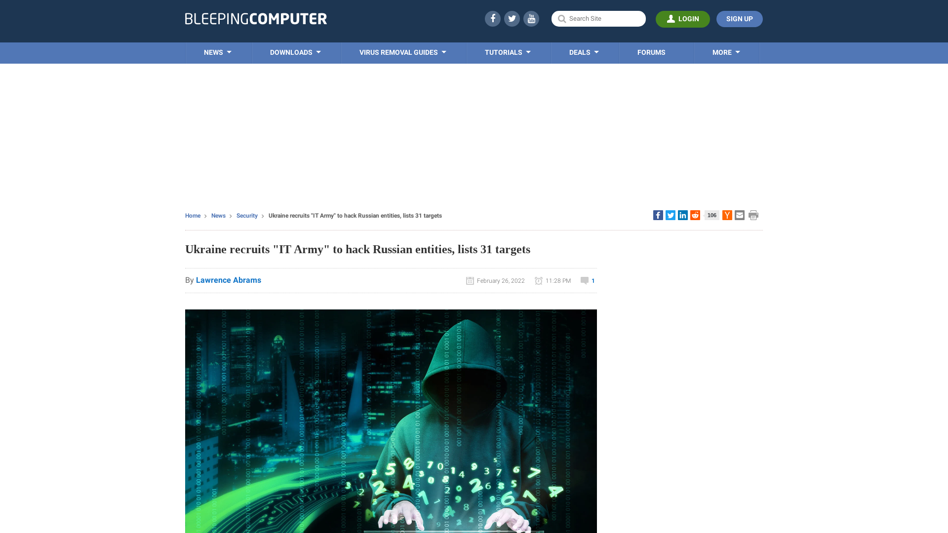 Ukraine recruits "IT Army" to hack Russian entities, lists 31 targets