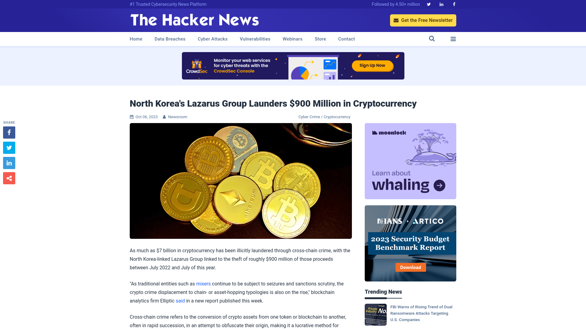 North Korea's Lazarus Group Launders $900 Million in Cryptocurrency