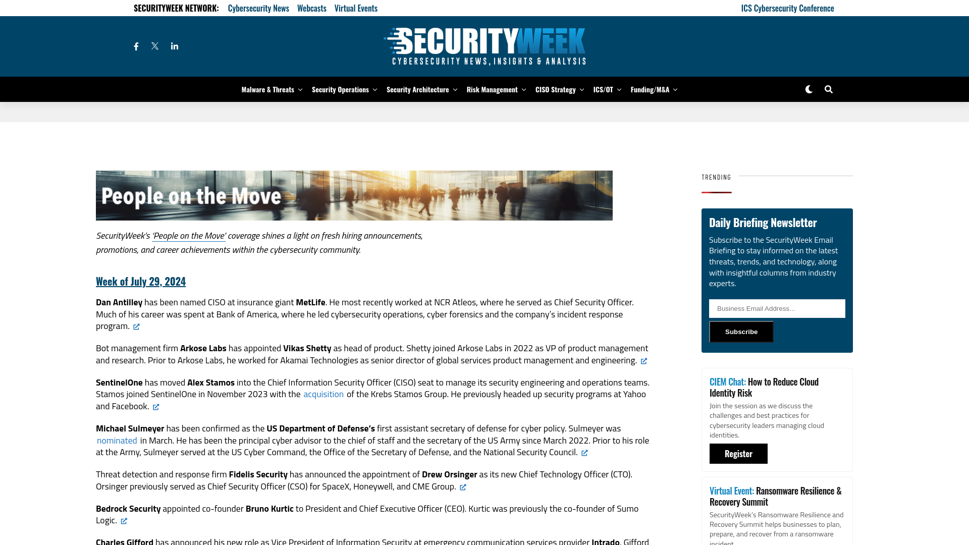 People on the Move - SecurityWeek