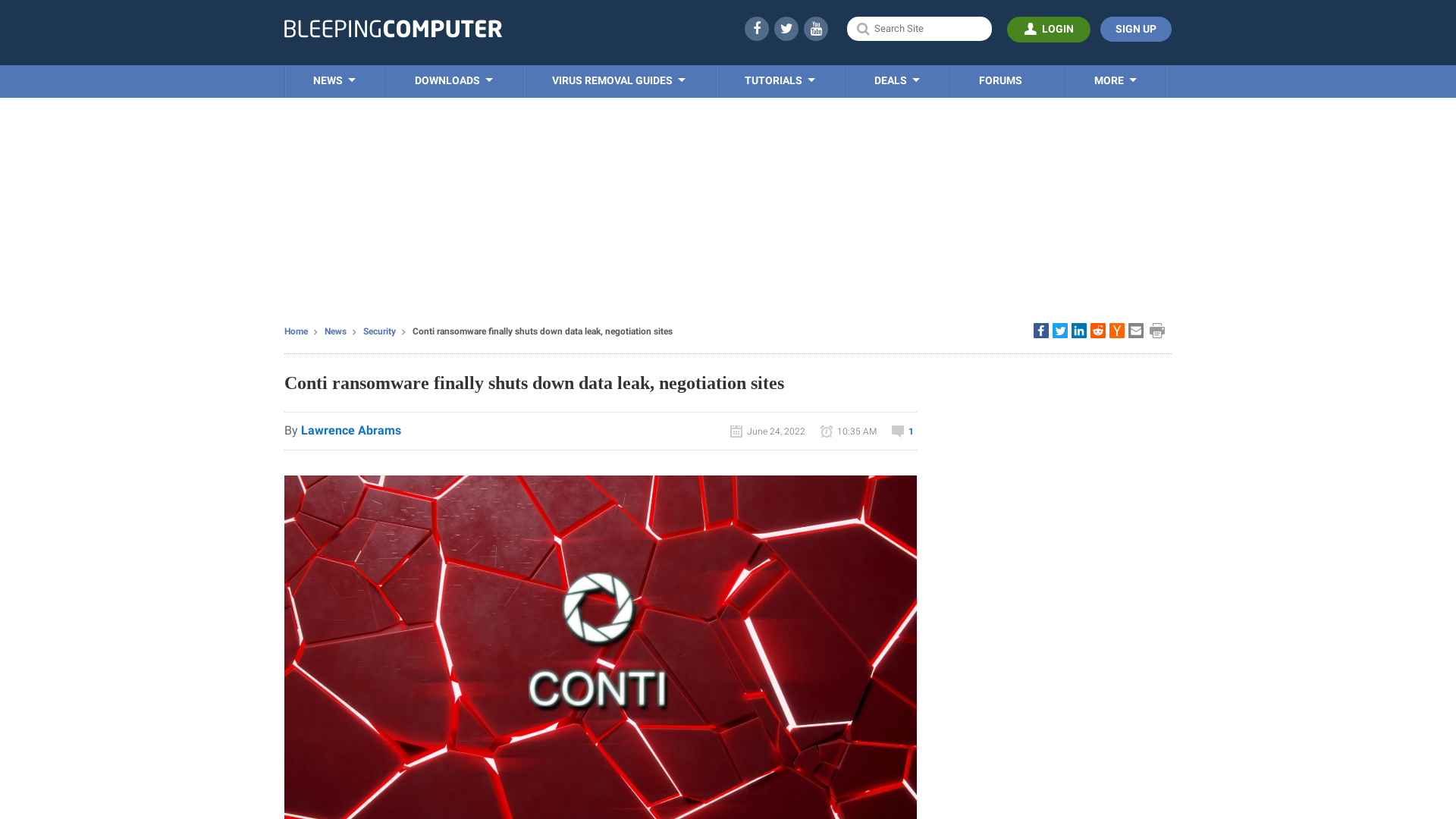 Conti ransomware finally shuts down data leak, negotiation sites