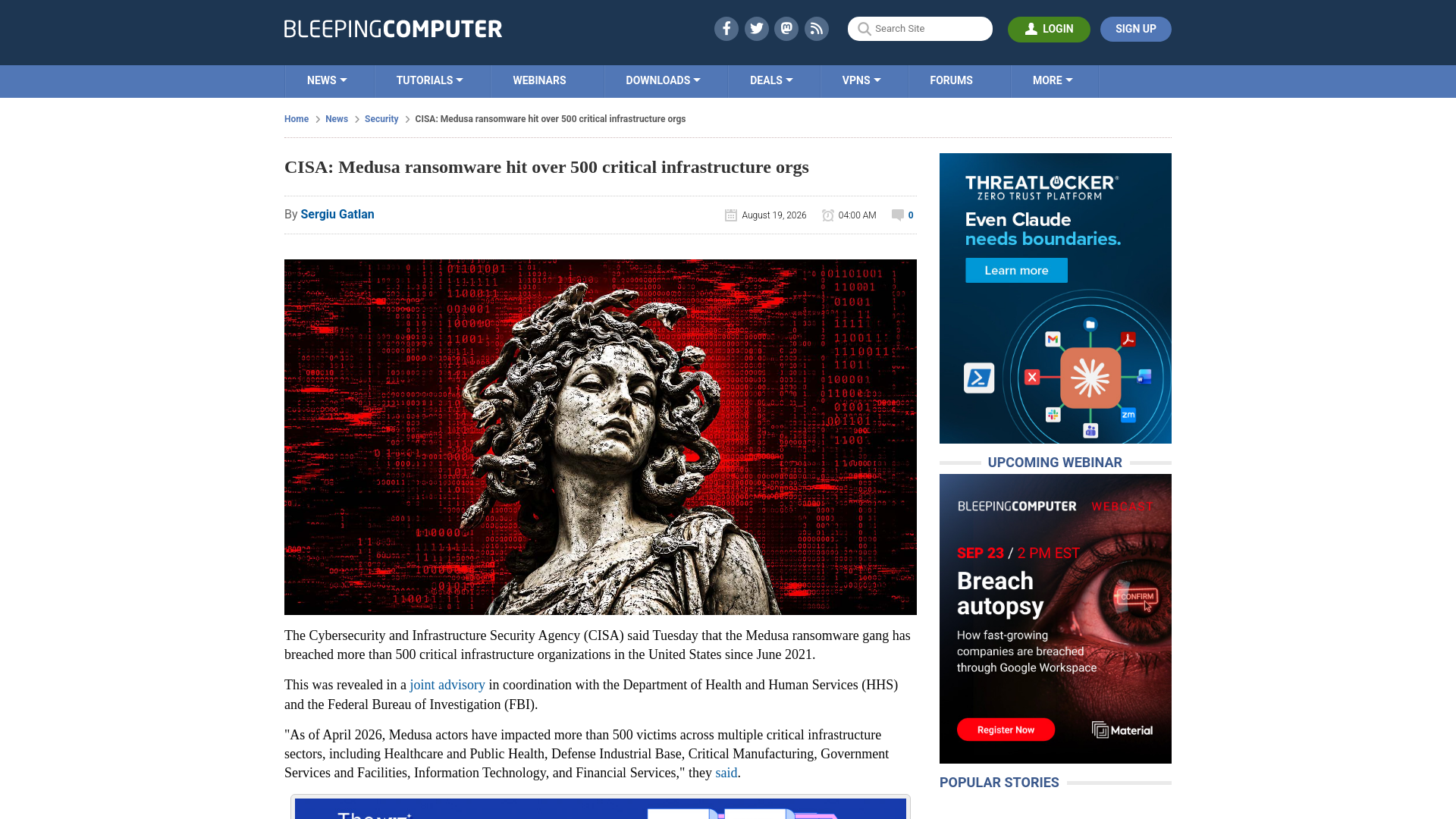 CISA: Medusa ransomware hit over 500 critical infrastructure orgs