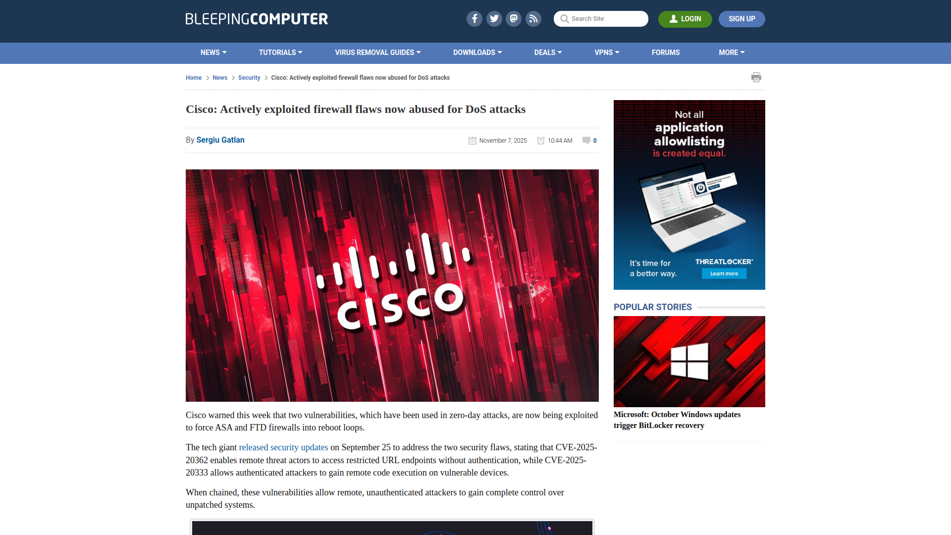 Cisco: Actively exploited firewall flaws now abused for DoS attacks