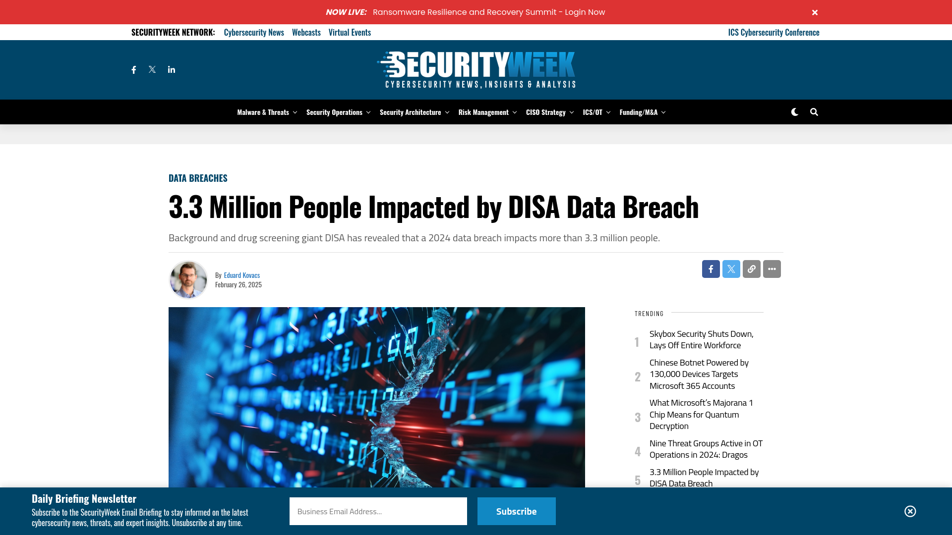 3.3 Million People Impacted by DISA Data Breach - SecurityWeek