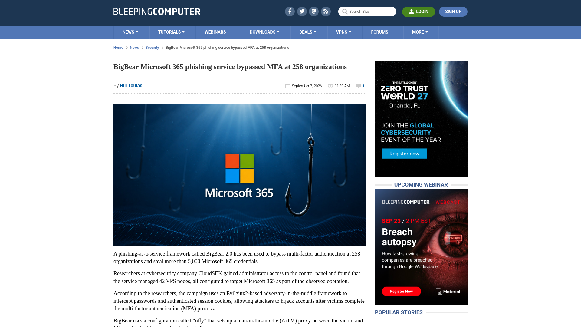 BigBear Microsoft 365 phishing service bypassed MFA at 258 organizations