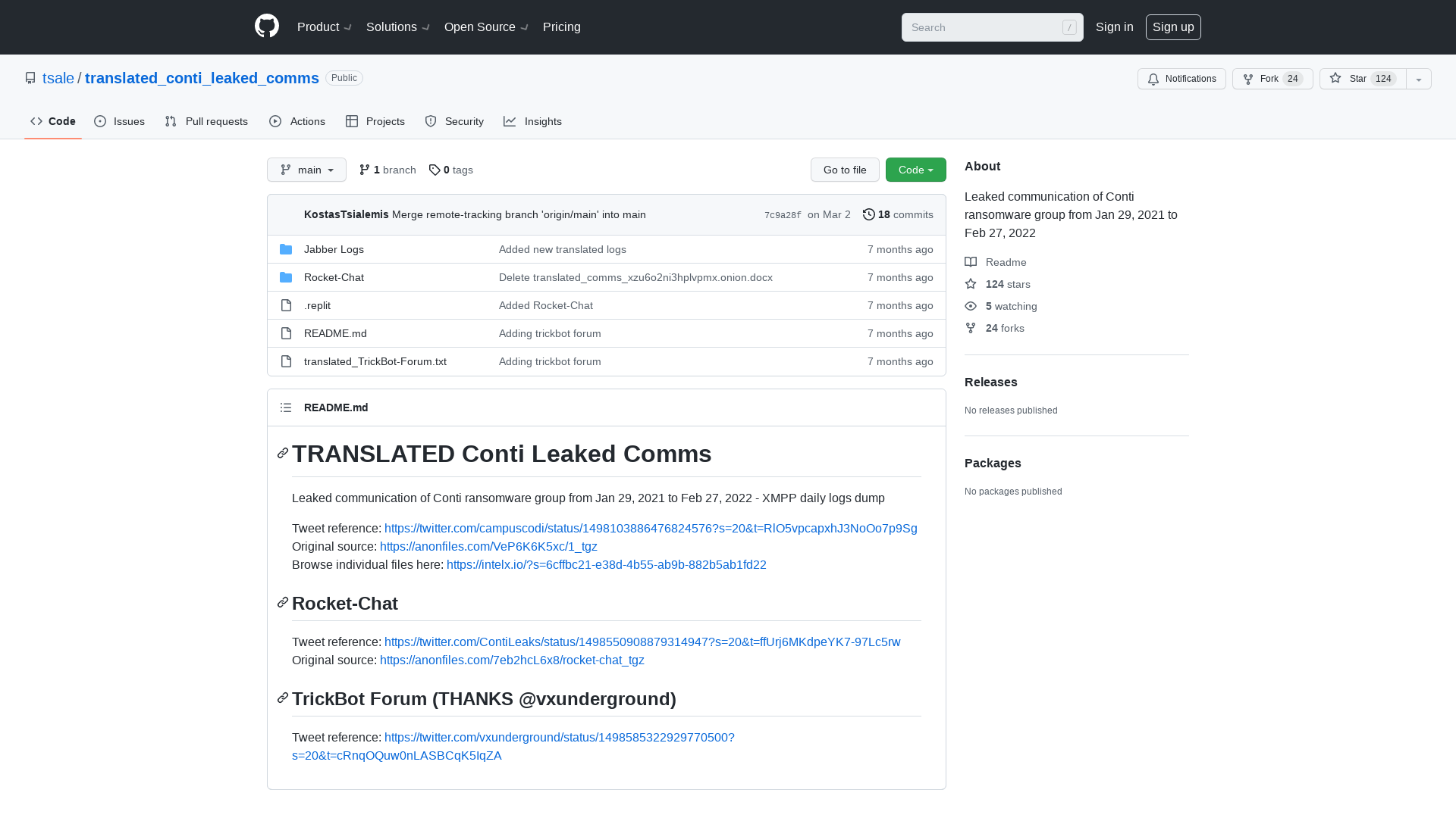 GitHub - tsale/translated_conti_leaked_comms: Leaked communication of Conti ransomware group from Jan 29, 2021 to Feb 27, 2022