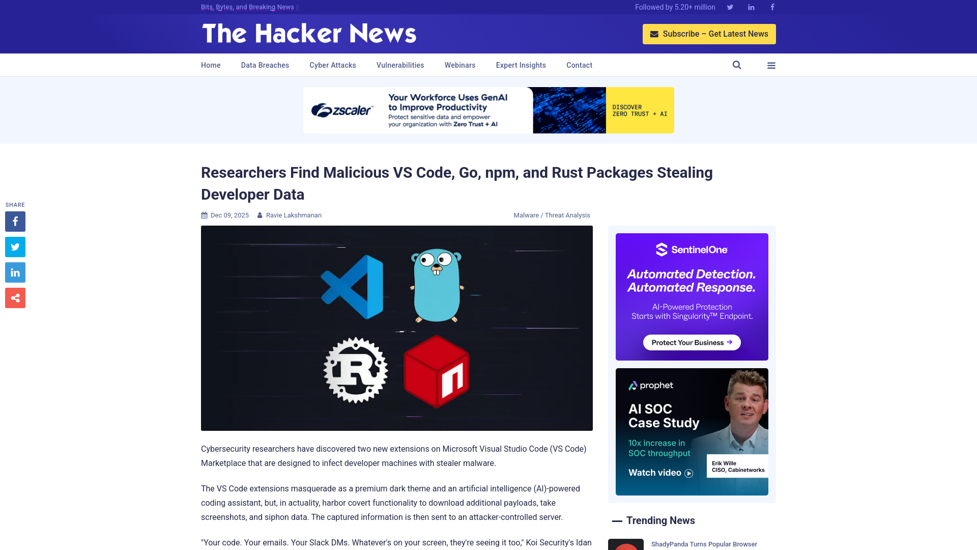 Researchers Find Malicious VS Code, Go, npm, and Rust Packages Stealing Developer Data