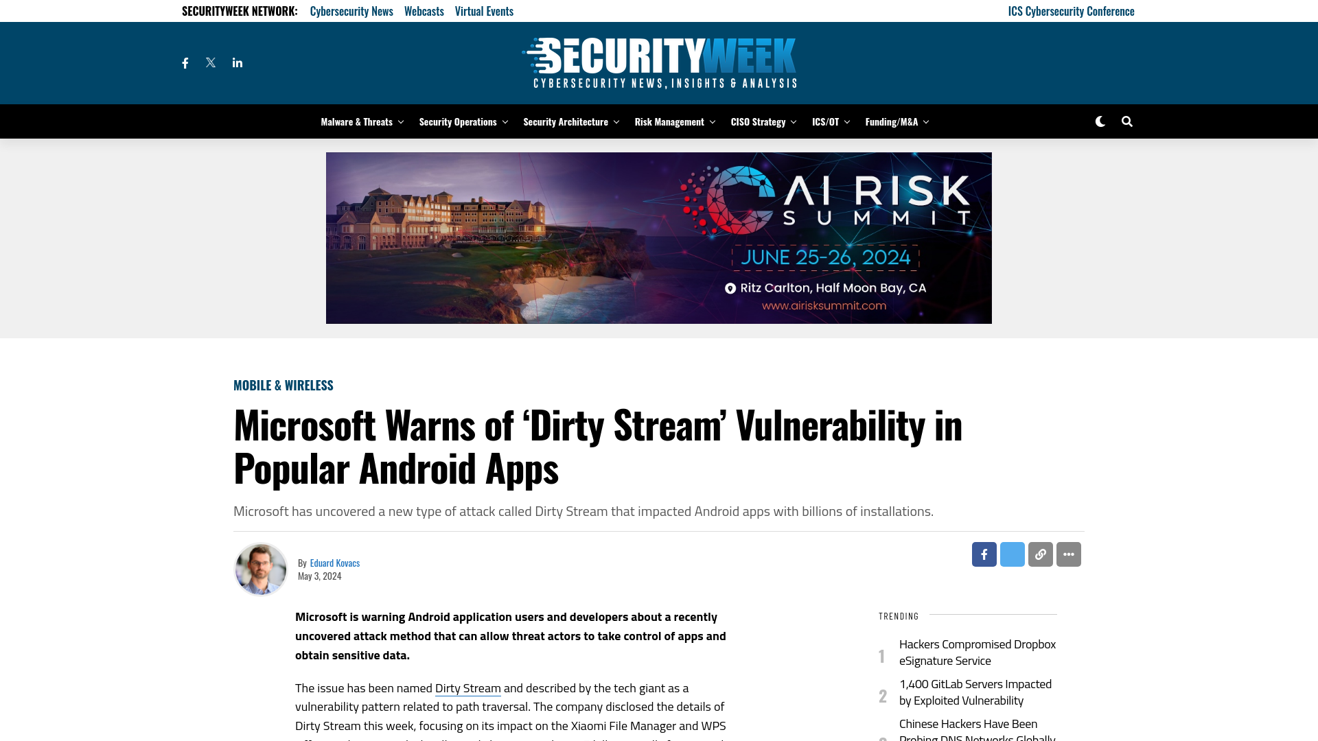 Microsoft Warns of 'Dirty Stream' Vulnerability in Popular Android Apps - SecurityWeek