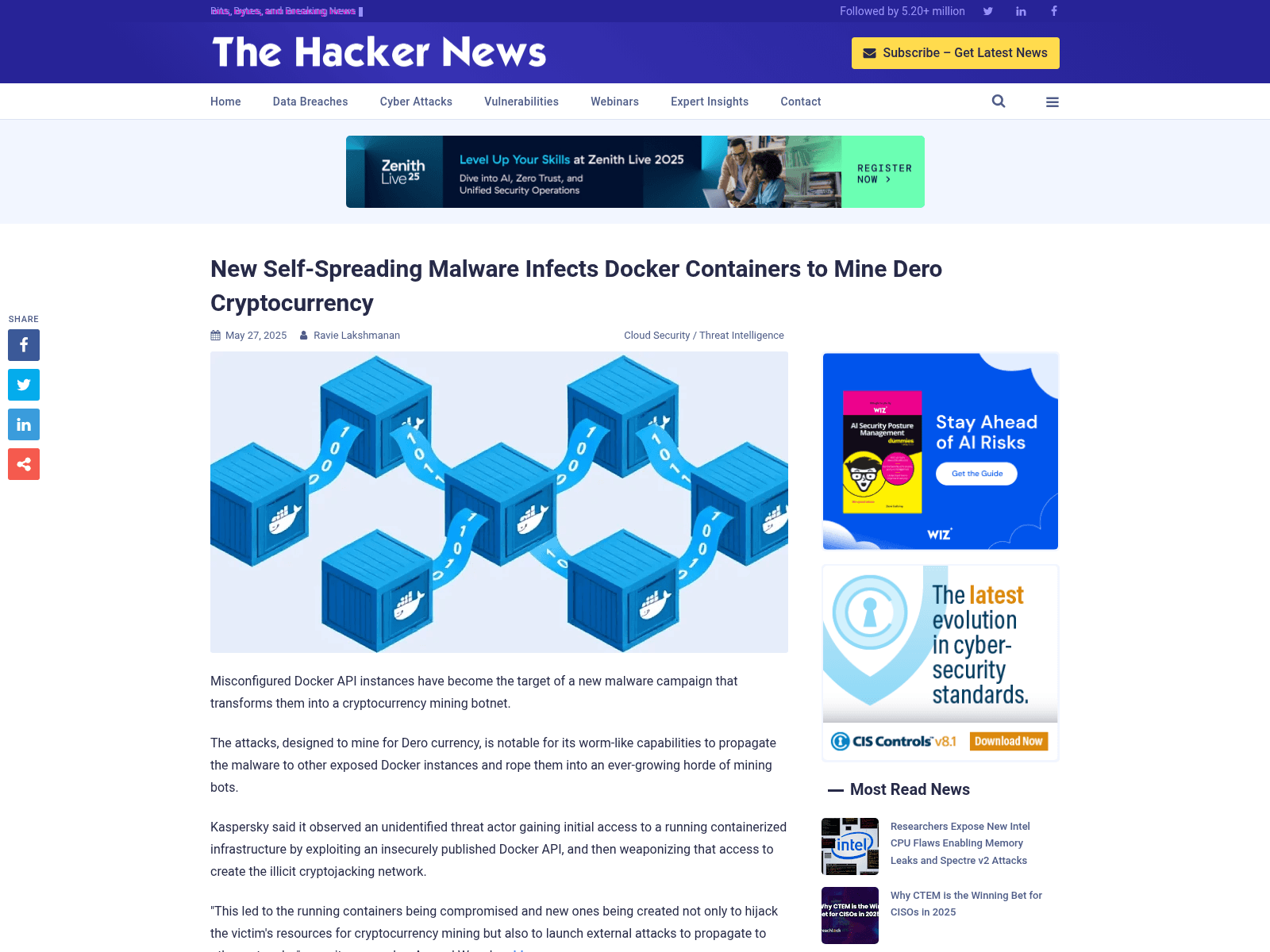 New Self-Spreading Malware Infects Docker Containers to Mine Dero Cryptocurrency