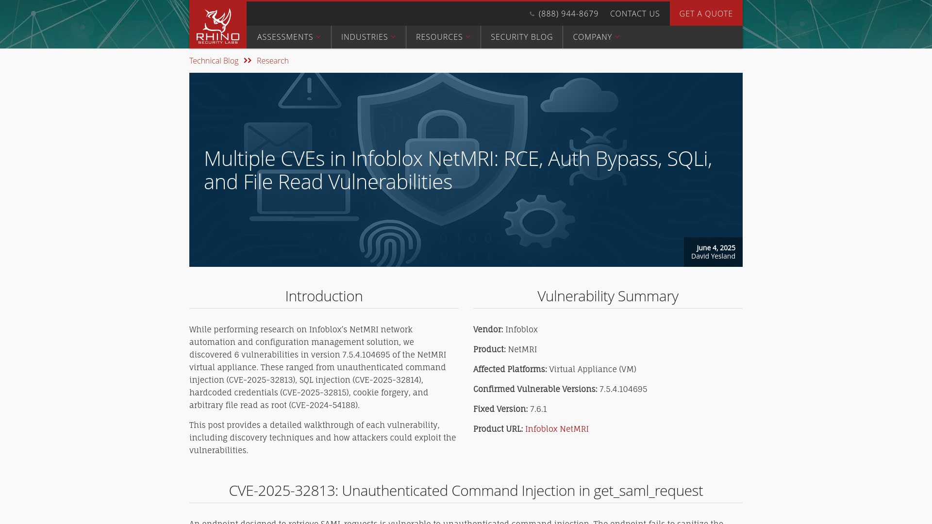 Multiple CVEs in Infoblox NetMRI: RCE, Auth Bypass, SQLi, and File Read Vulnerabilities - Rhino Security Labs