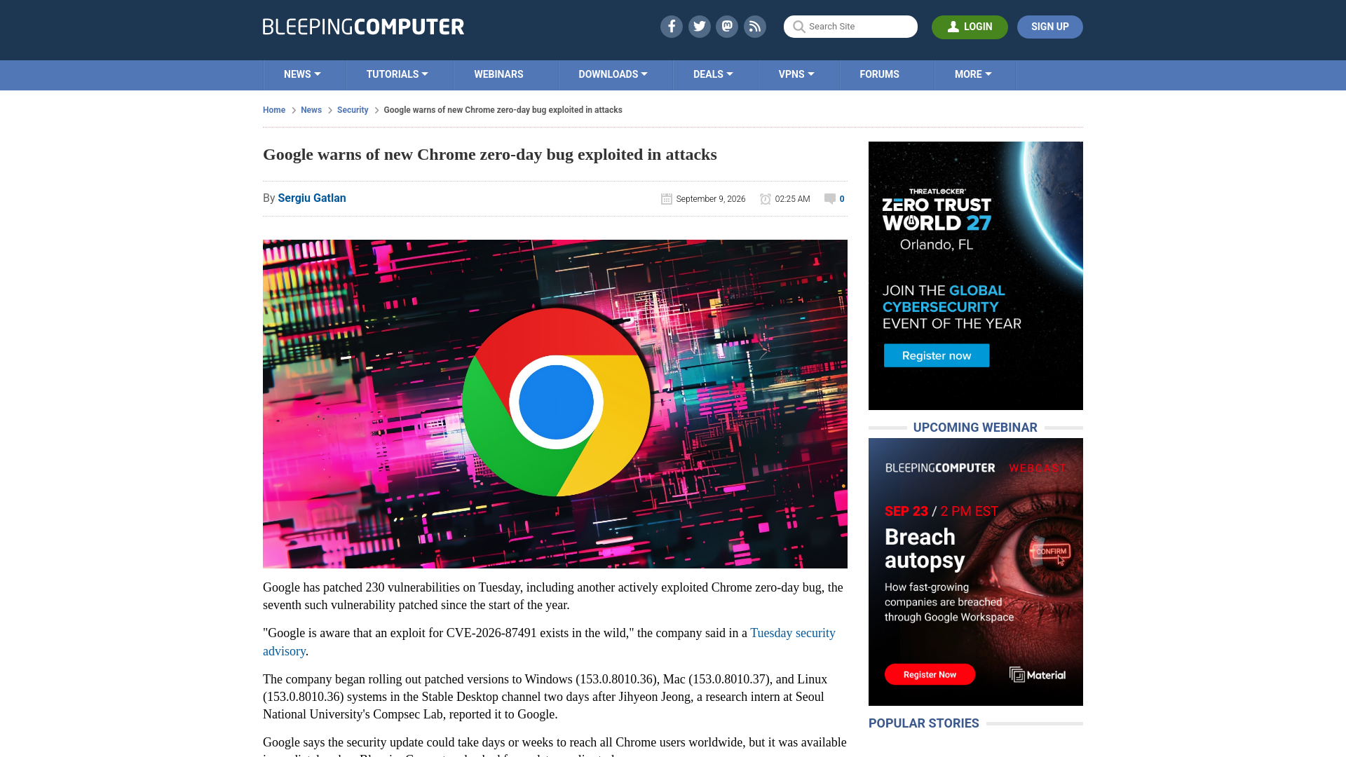 Google warns of new Chrome zero-day bug exploited in attacks
