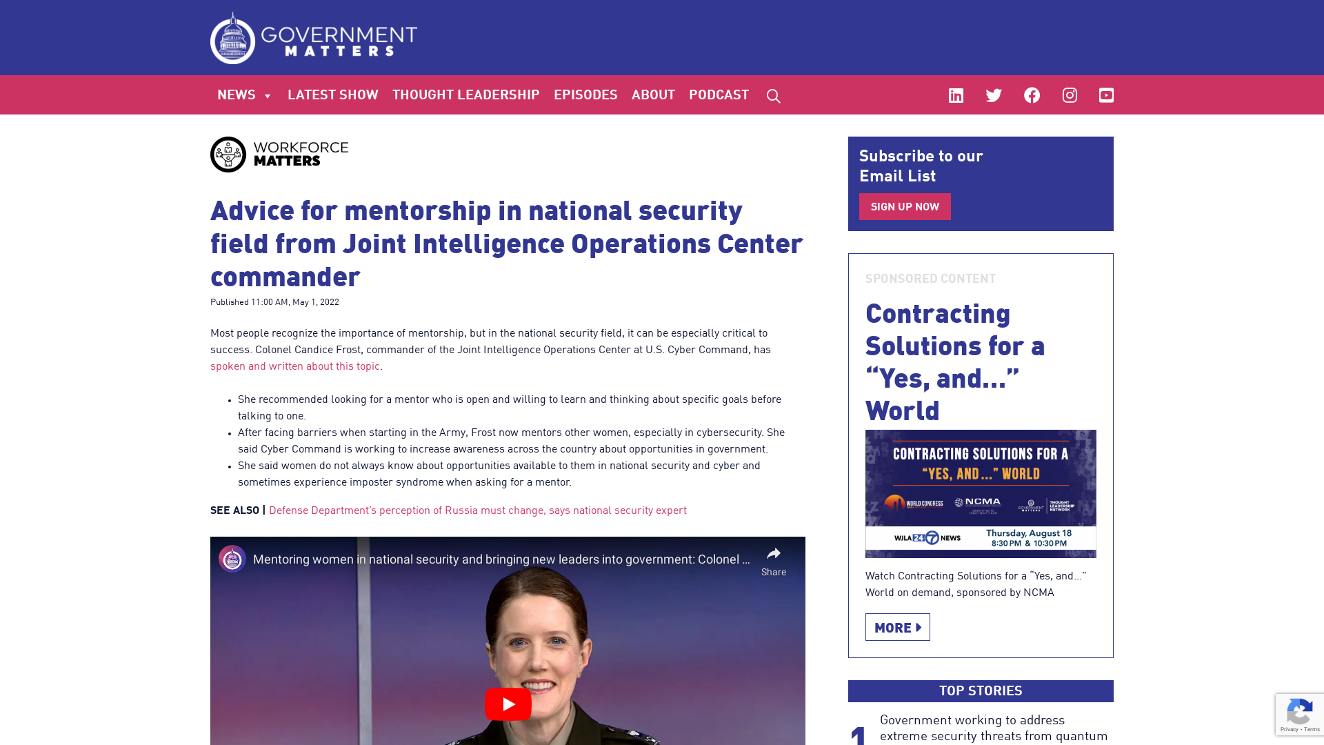 Advice for mentorship in national security field from Joint Intelligence Operations Center commander | Government Matters