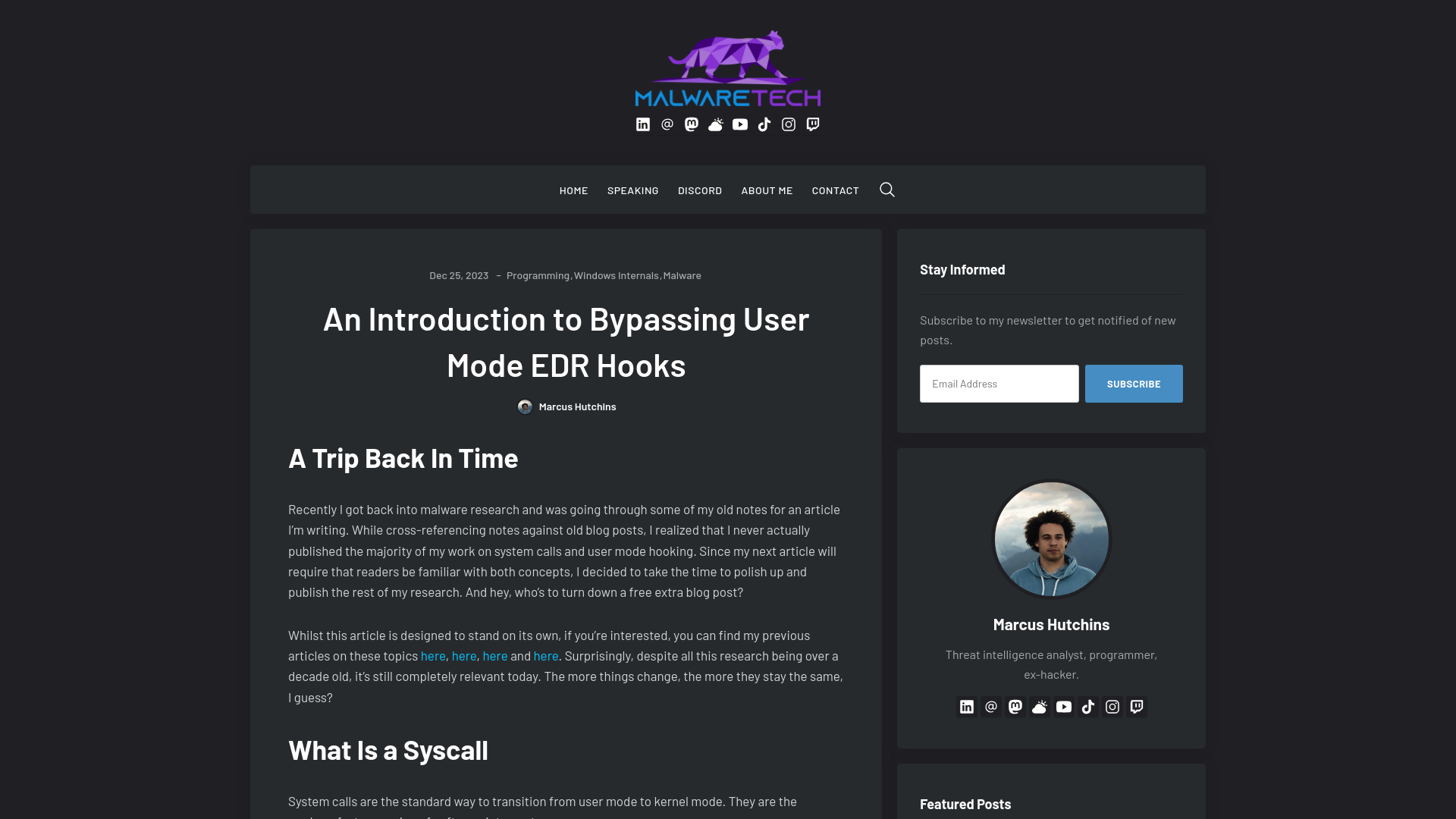 An Introduction to Bypassing User Mode EDR Hooks