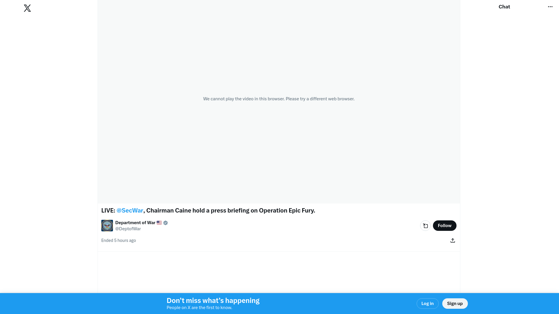 LIVE: @SecWar, Chairman Caine hold a press briefing on Operation Epic Fury. / X