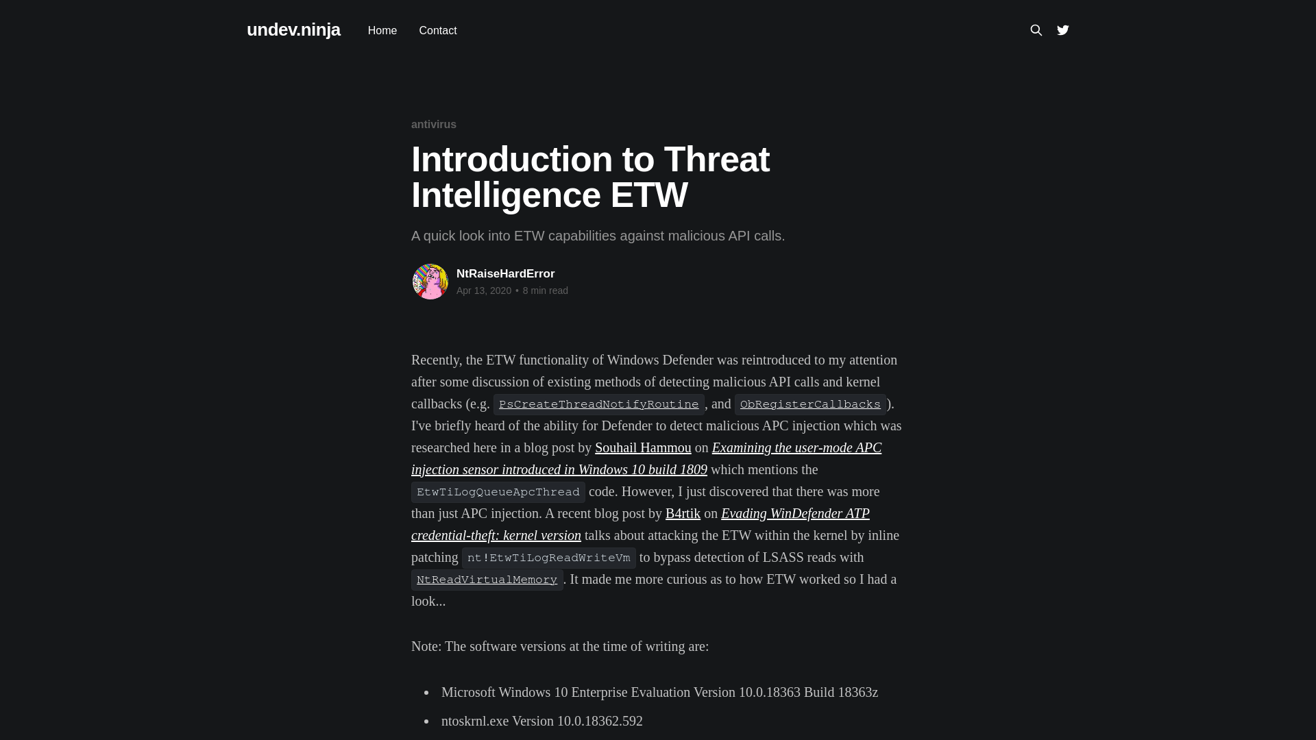 Introduction to Threat Intelligence ETW