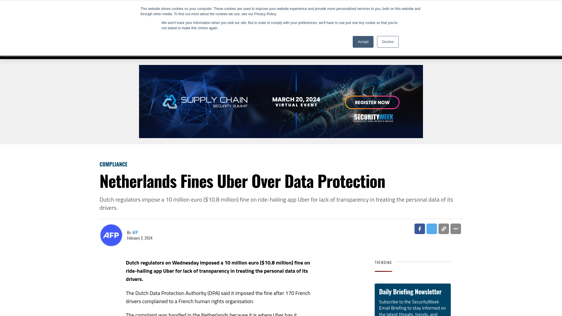 Netherlands Fines Uber Over Data Protection - SecurityWeek