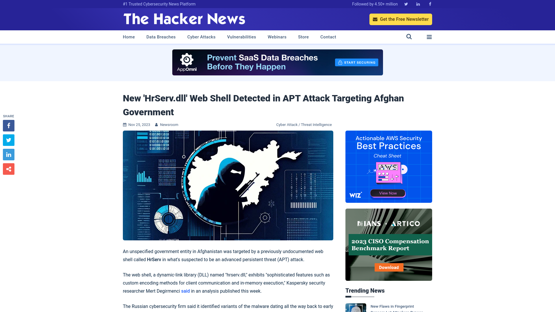 New 'HrServ.dll' Web Shell Detected in APT Attack Targeting Afghan Government