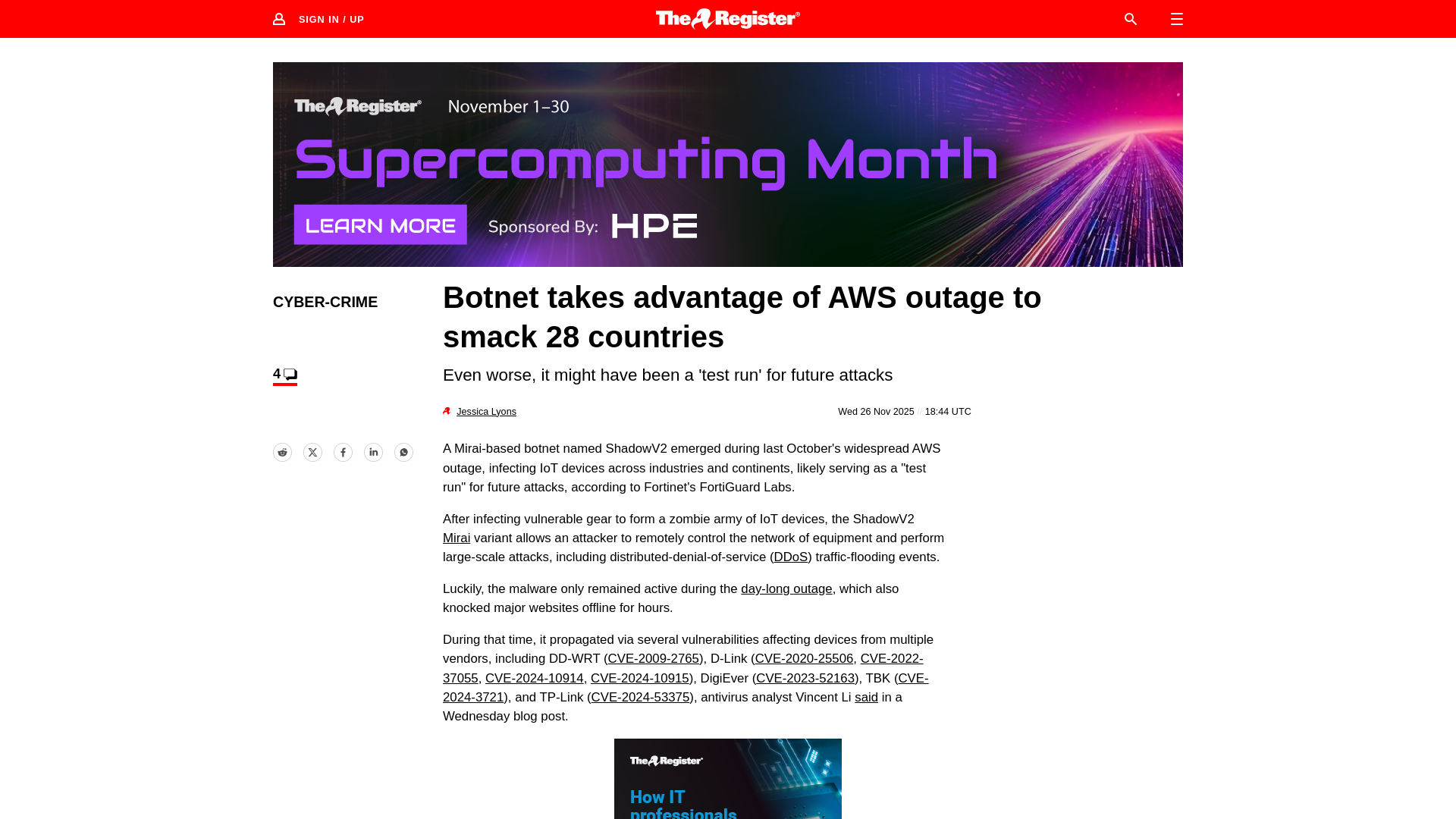Botnet takes advantage of AWS outage to smack 28 countries • The Register