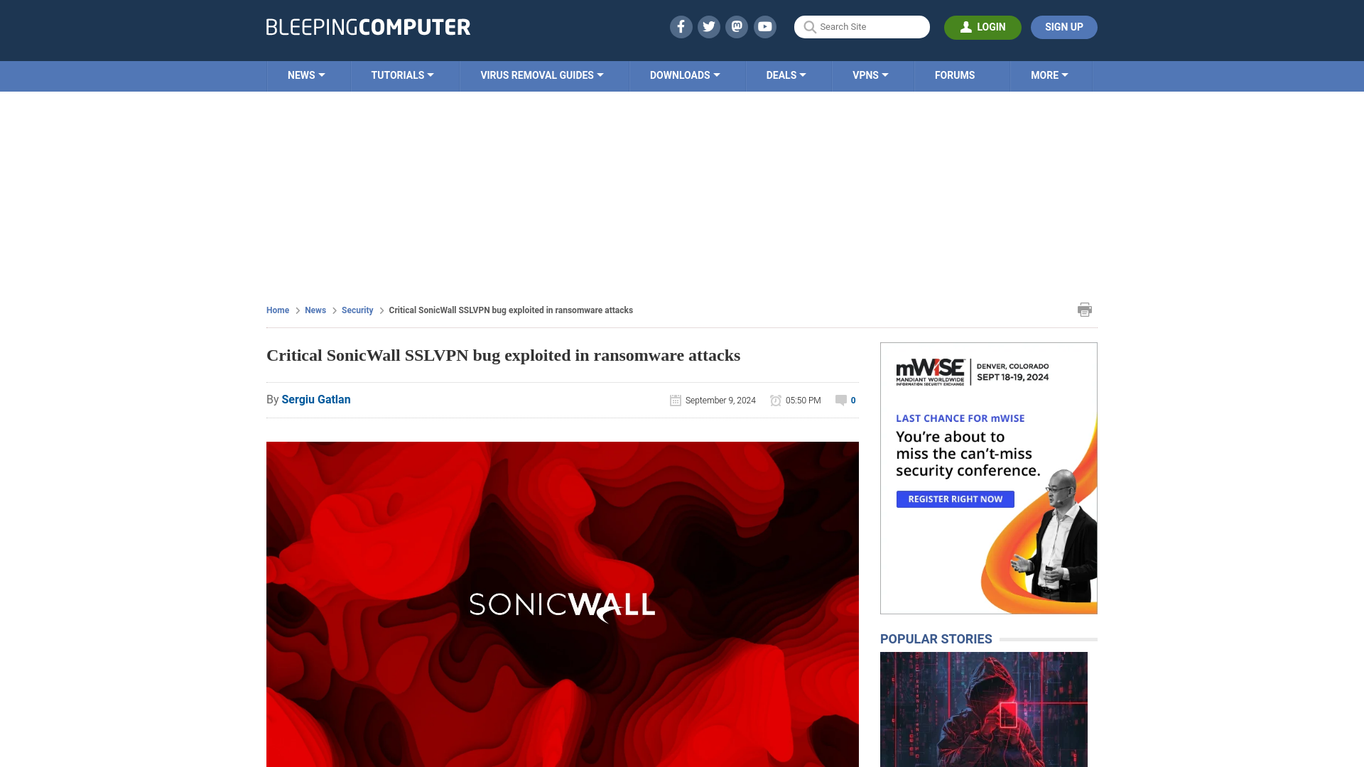 Critical SonicWall SSLVPN bug exploited in ransomware attacks