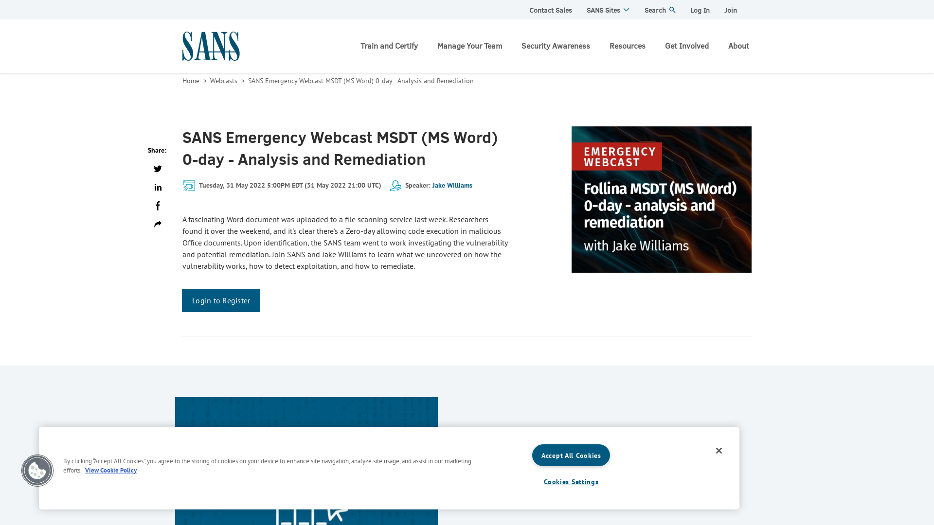 SANS Emergency Webcast MSDT (MS Word) 0-day - Analysis and Remediation
