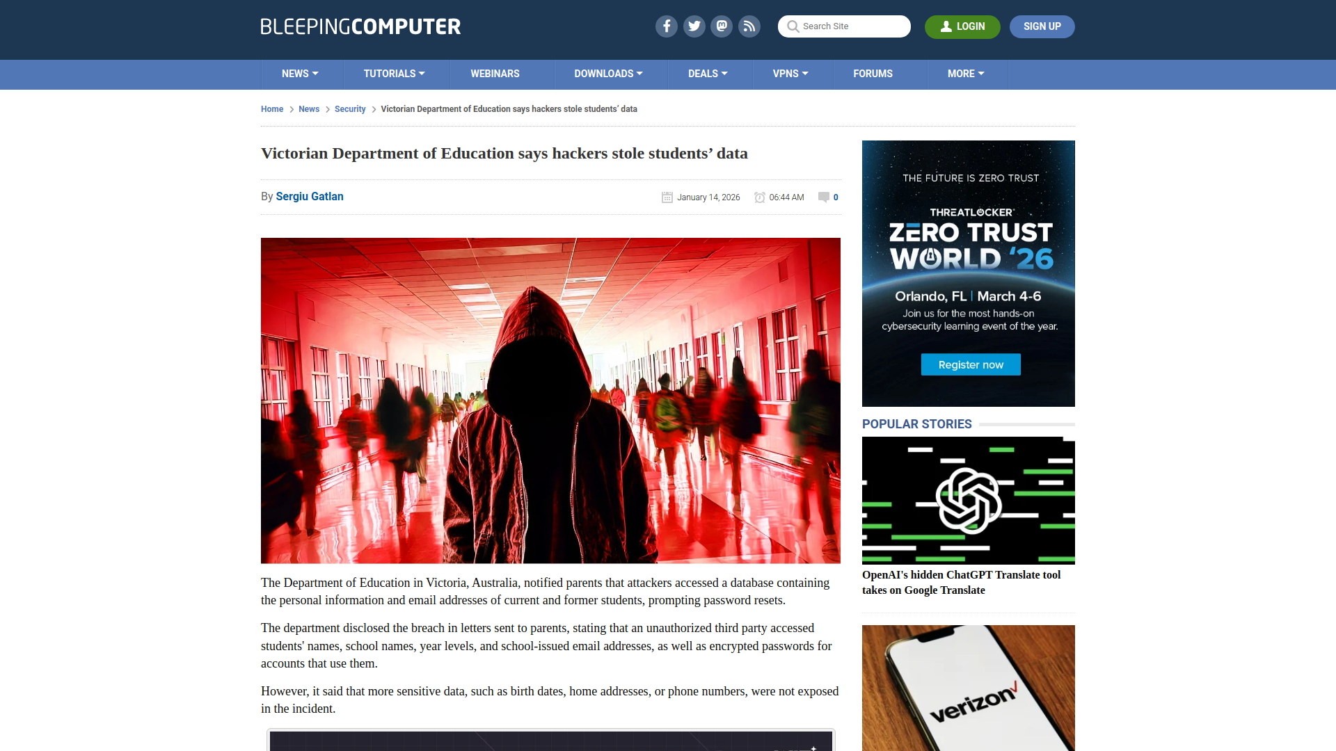 Victorian Department of Education says hackers stole students’ data