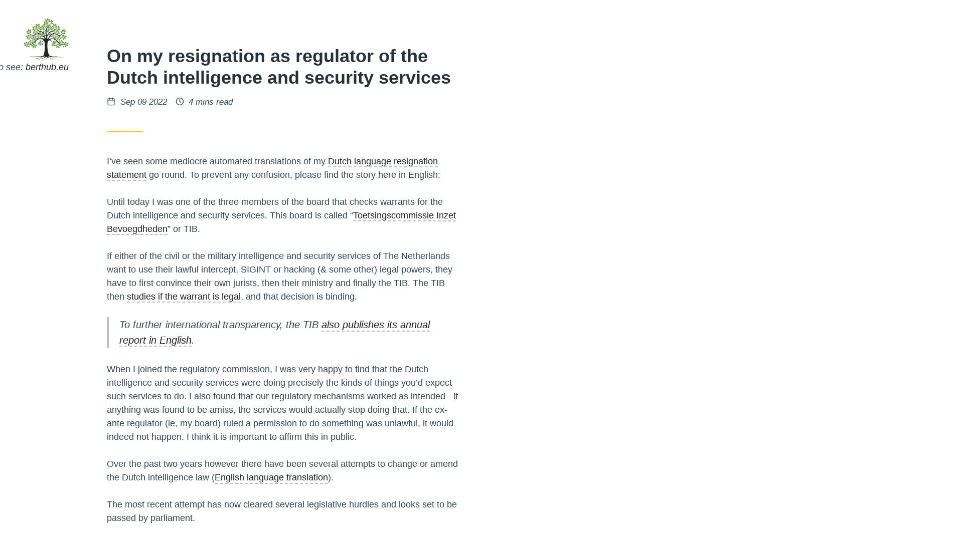 On my resignation as regulator of the Dutch intelligence and security services - Bert Hubert's writings