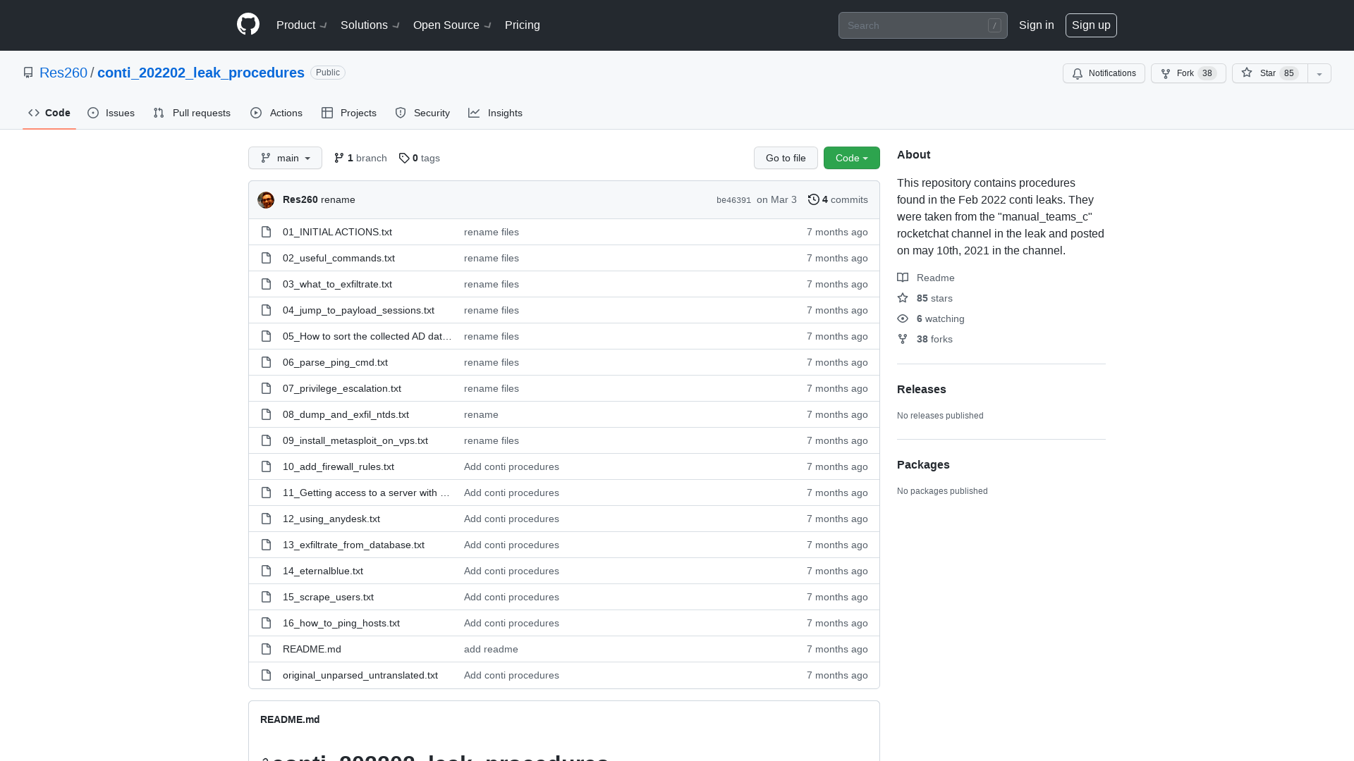 GitHub - Res260/conti_202202_leak_procedures: This repository contains procedures found in the Feb 2022 conti leaks. They were taken from the "manual_teams_c" rocketchat channel in the leak and posted on may 10th, 2021 in the channel.