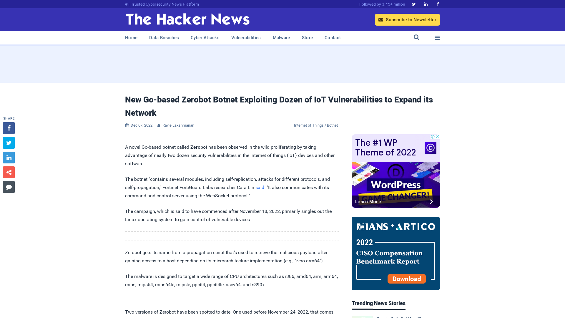 New Go-based Zerobot Botnet Exploiting Dozen of IoT Vulnerabilities to Expand its Network