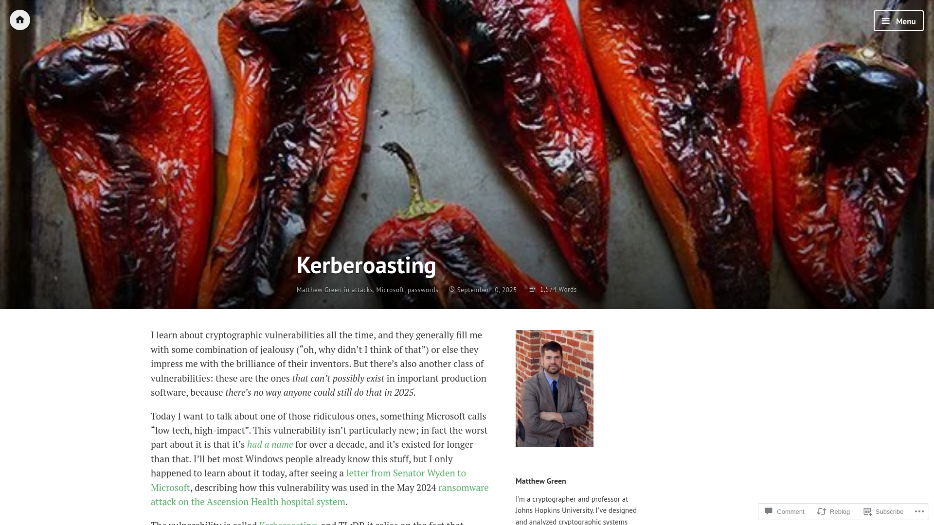 Kerberoasting – A Few Thoughts on Cryptographic Engineering