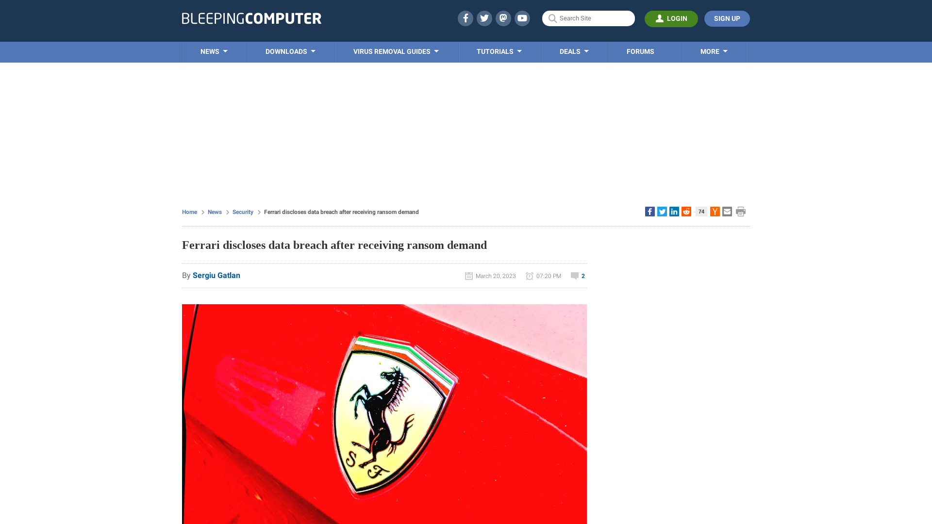 Ferrari discloses data breach after receiving ransom demand