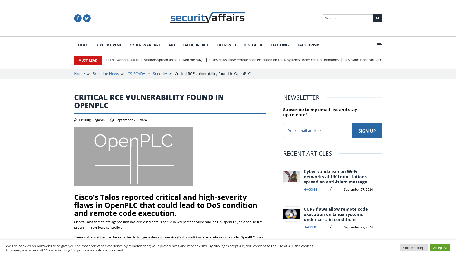 Critical RCE vulnerability found in OpenPLC - Security Affairs