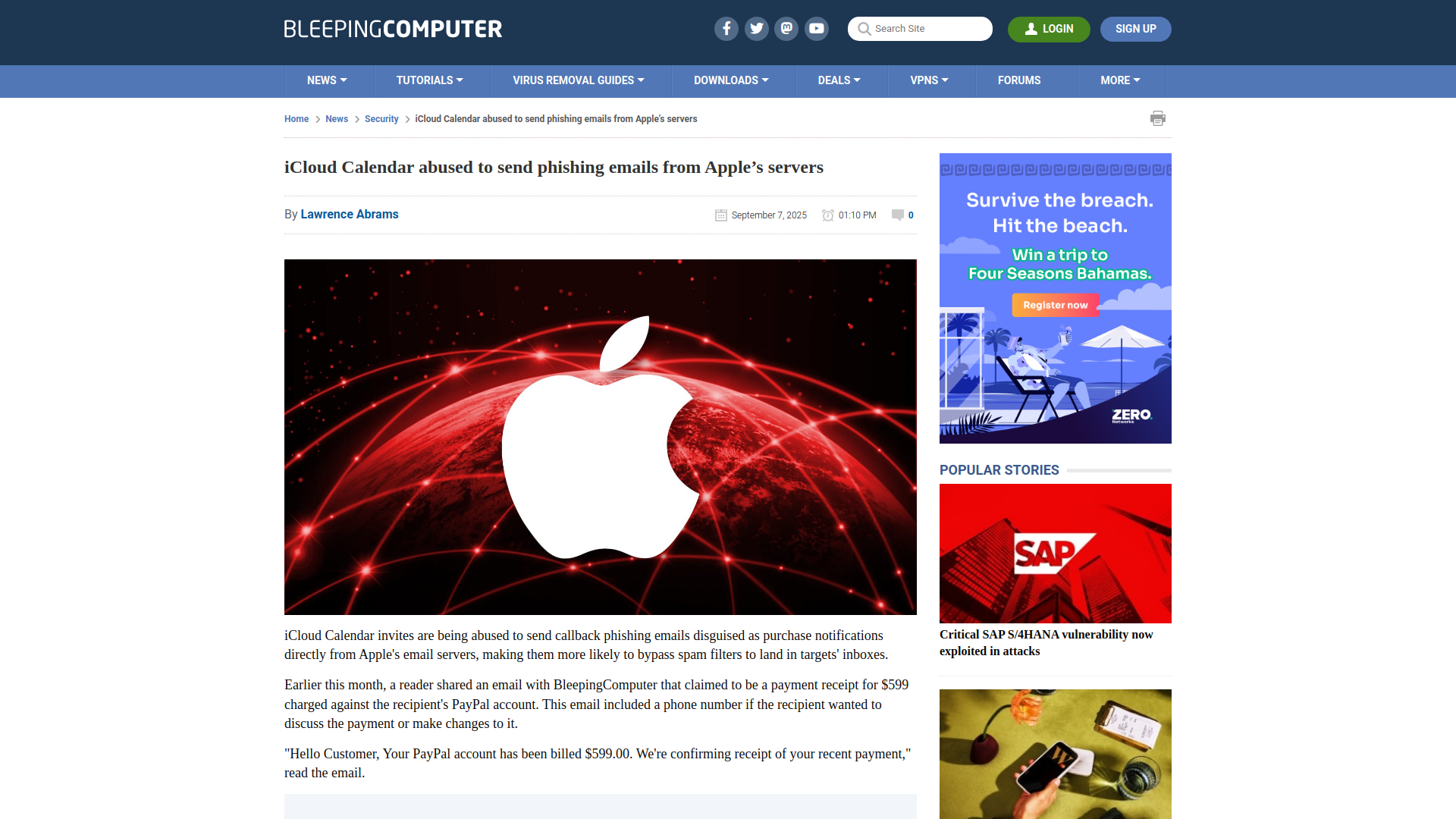 iCloud Calendar abused to send phishing emails from Apple’s servers