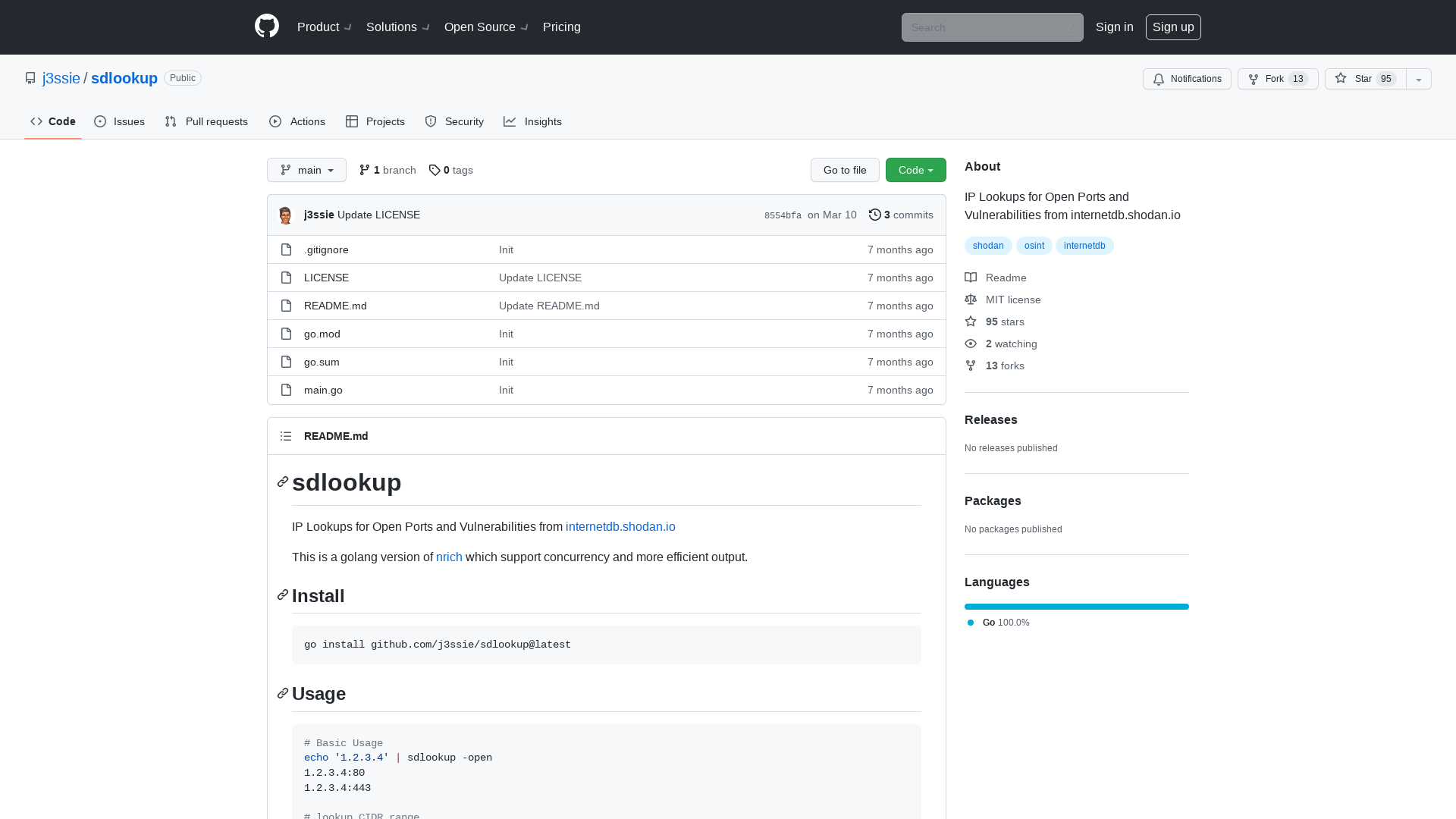 GitHub - j3ssie/sdlookup: IP Lookups for Open Ports and Vulnerabilities from internetdb.shodan.io