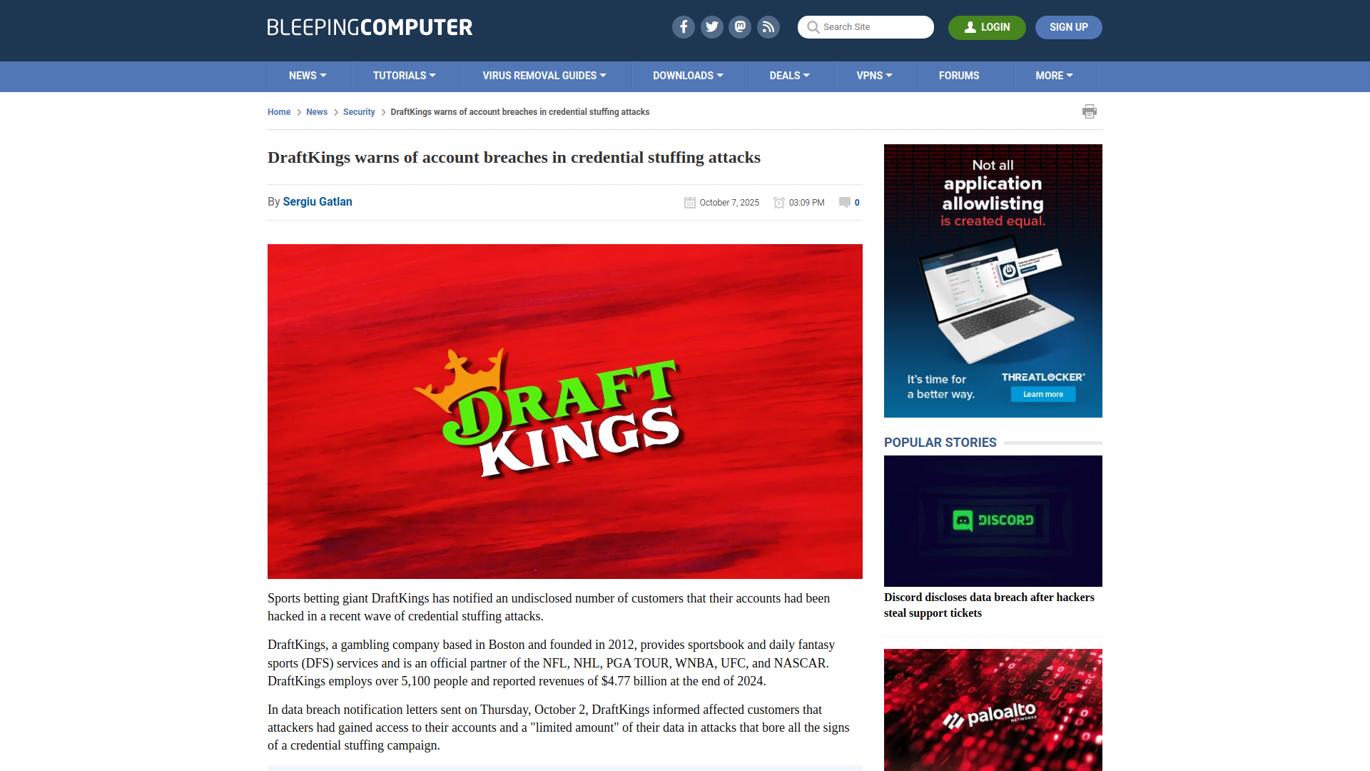 DraftKings warns of account breaches in credential stuffing attacks