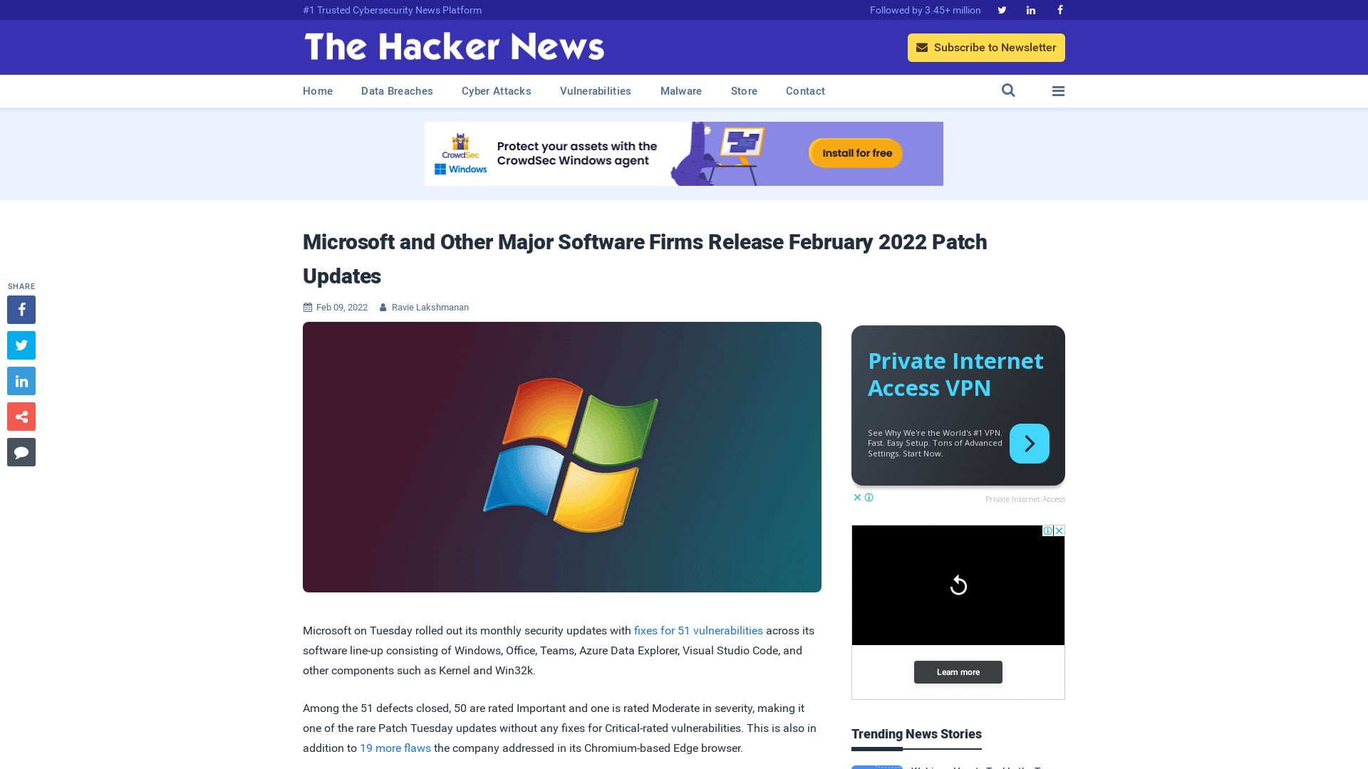 Microsoft and Other Major Software Firms Release February 2022 Patch Updates