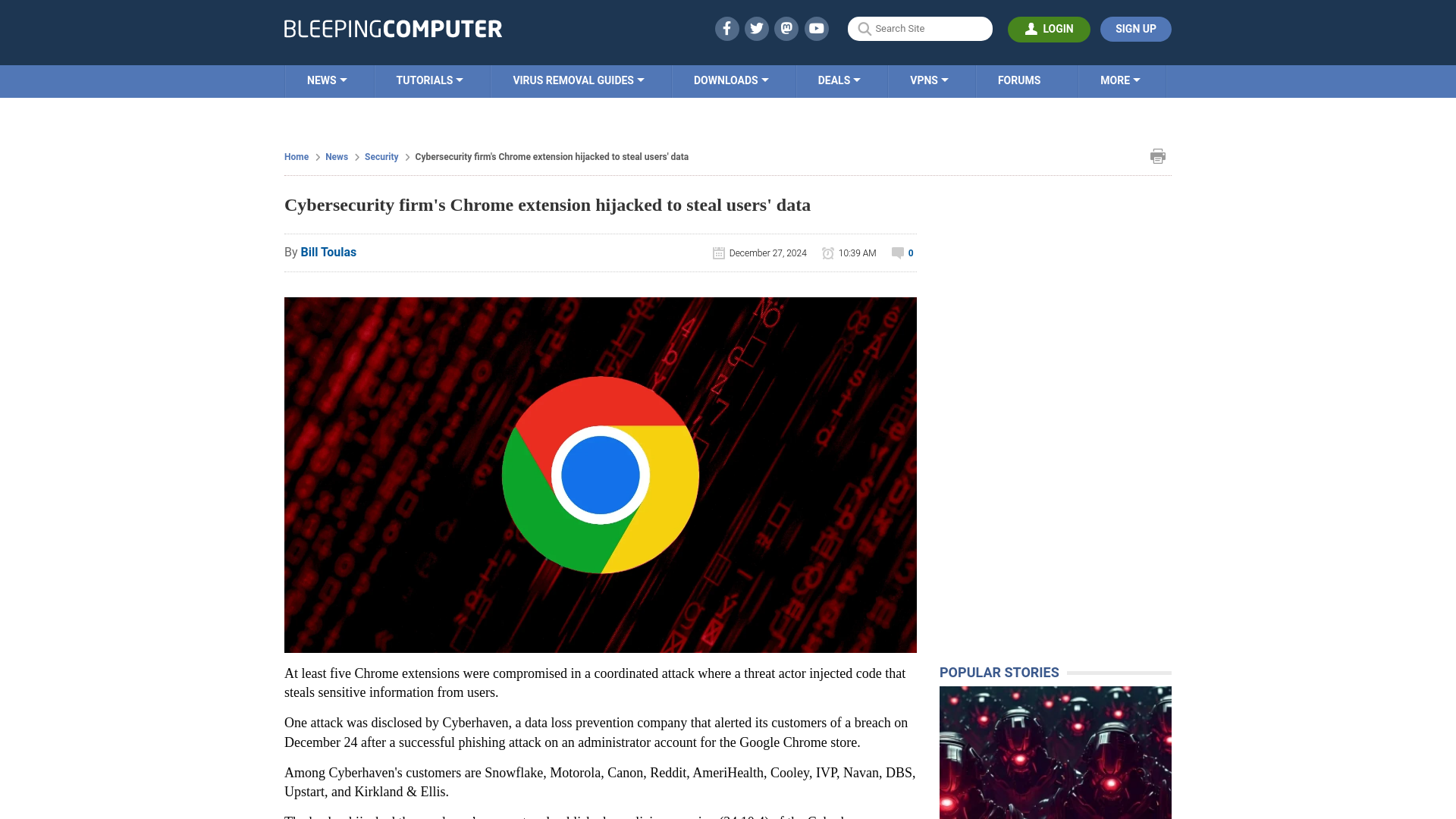 Cybersecurity firm's Chrome extension hijacked to steal users' data